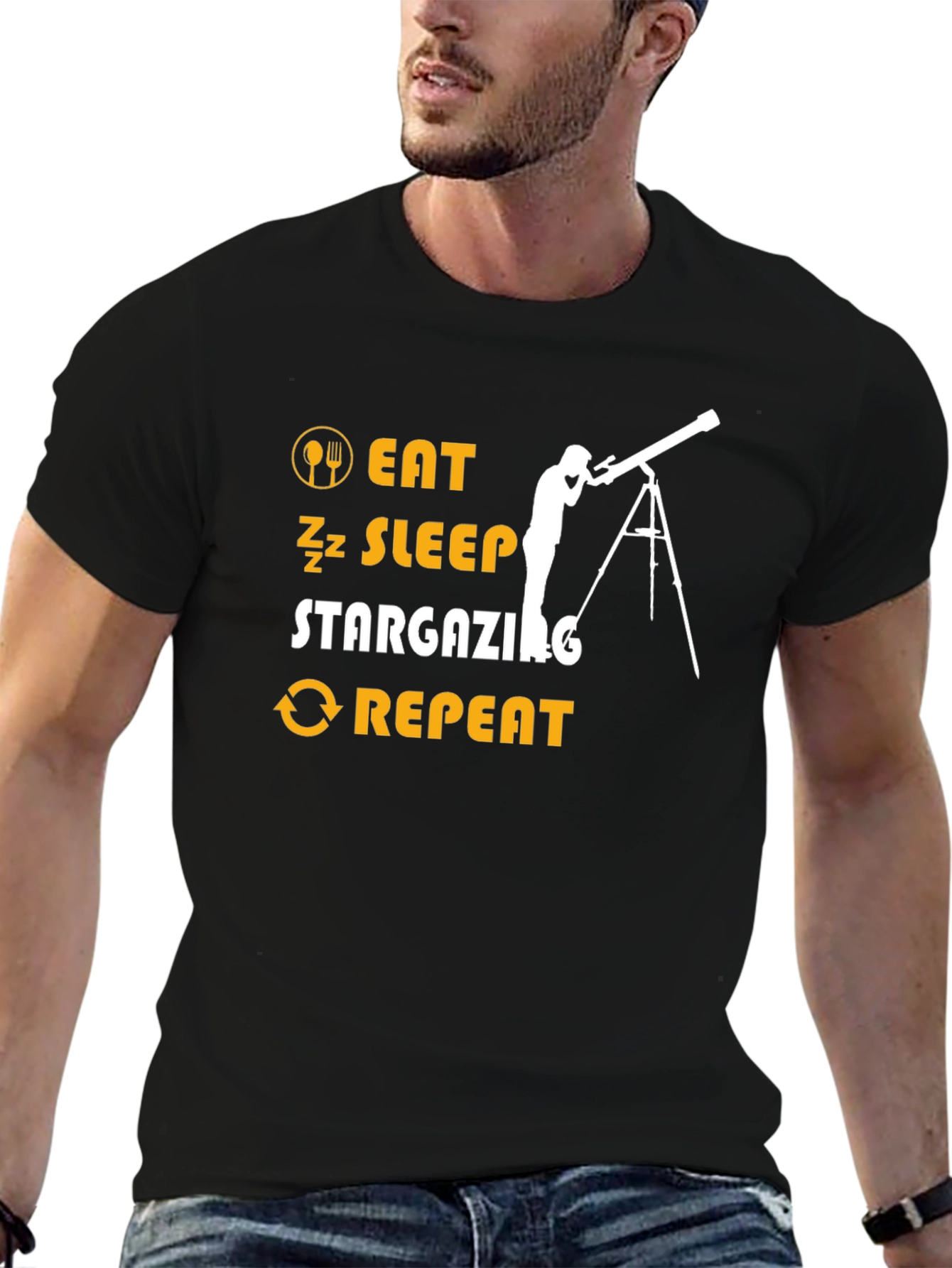 Eat Sleep Stargazing Repeat Black T-Shirt