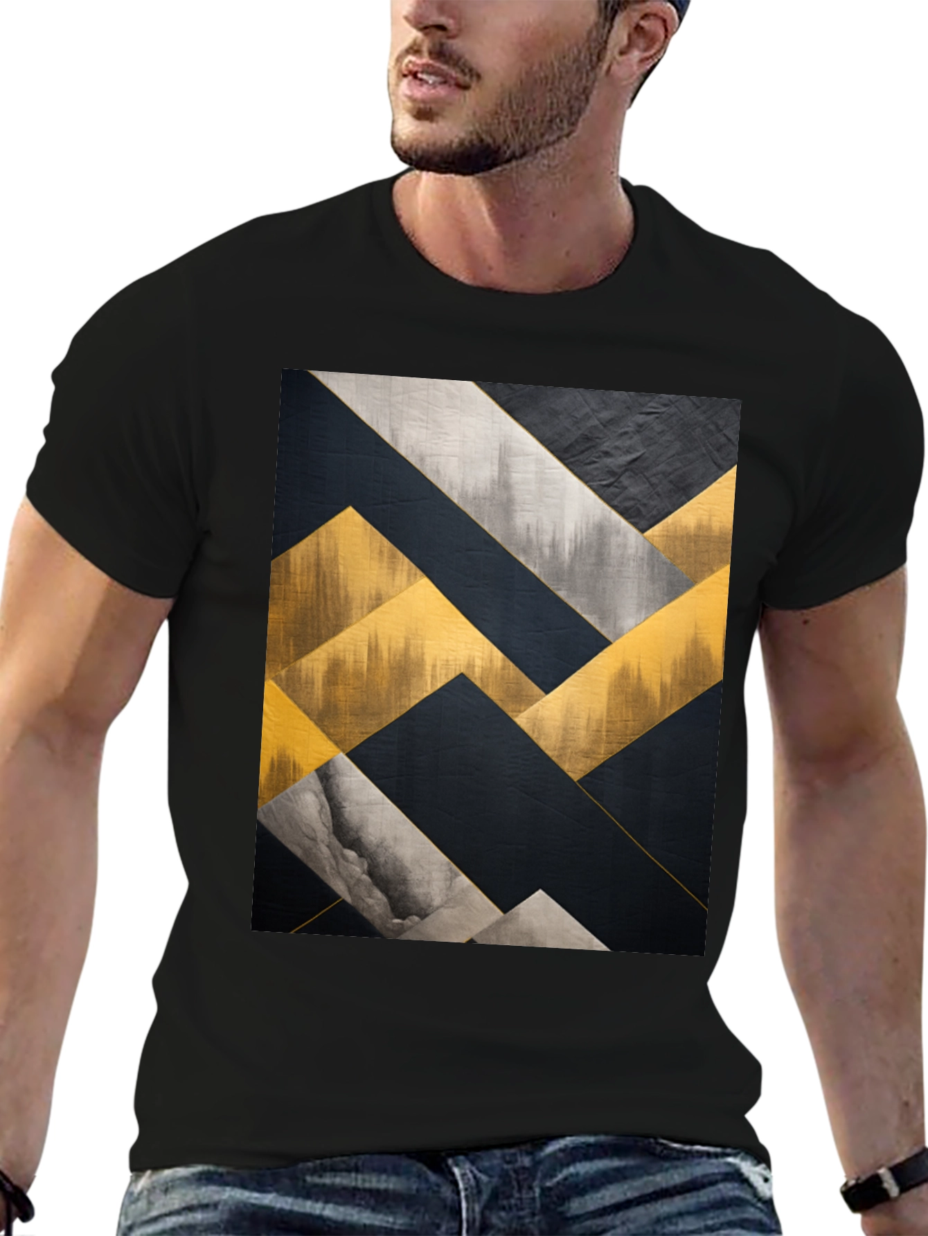 Abstract Geometric Art Mens Black T-Shirt