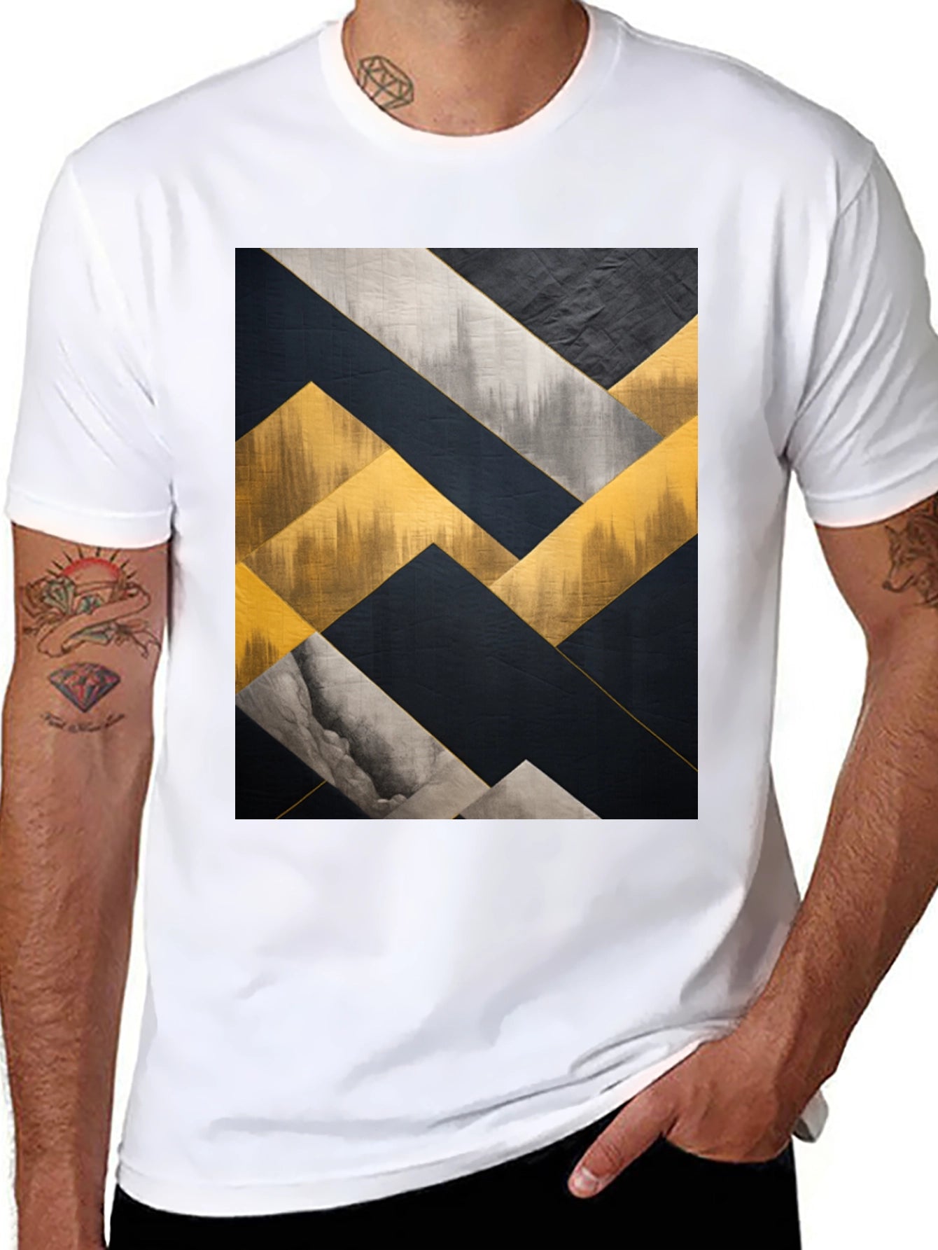 Abstract Geometric Art Mens Black T-Shirt