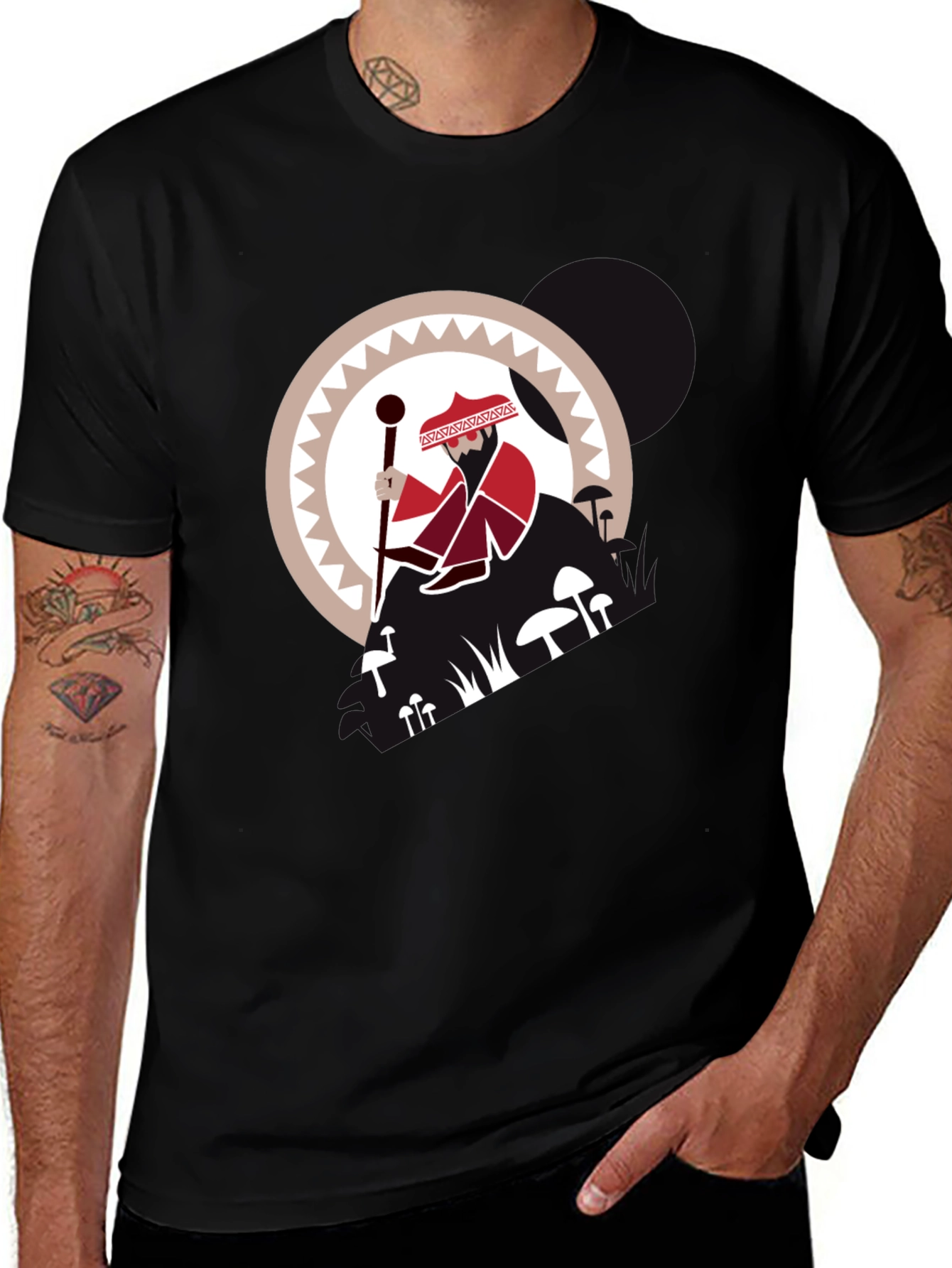 Wizard Graphic Tee - Black Cotton Blend T-Shirt