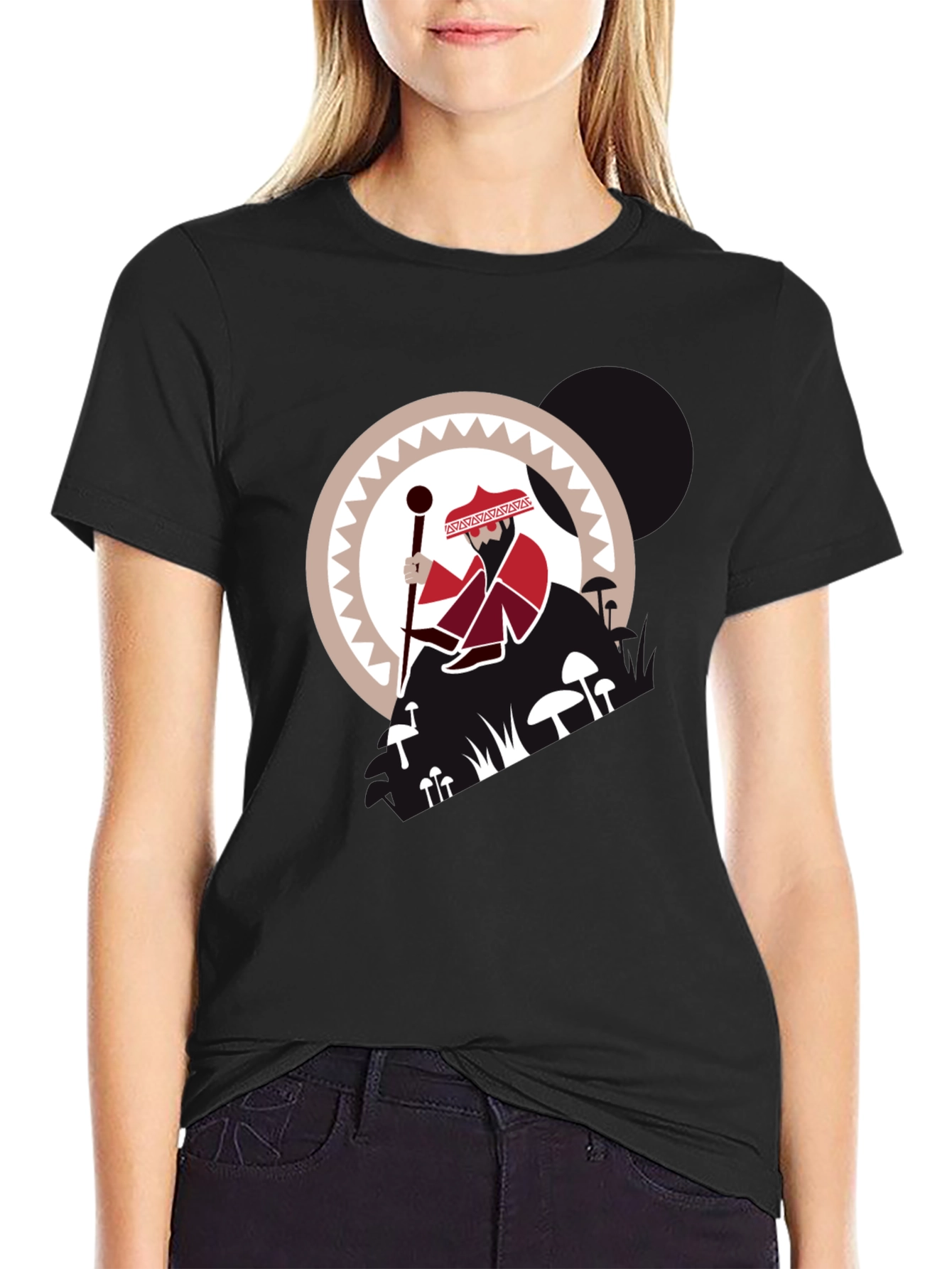 Wizard Graphic Tee - Black Cotton Blend T-Shirt