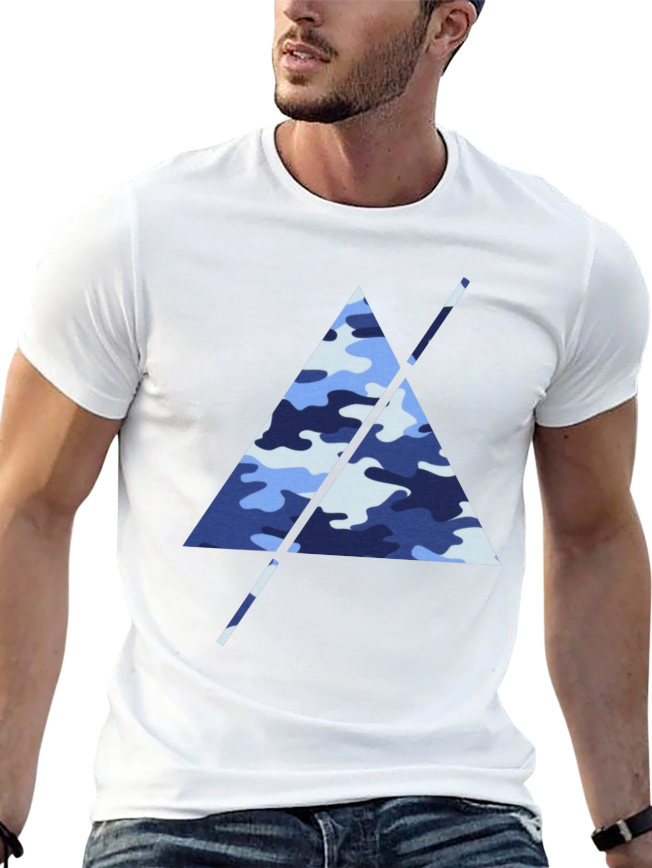 Blue Camo Triangle Mens Black T-Shirt