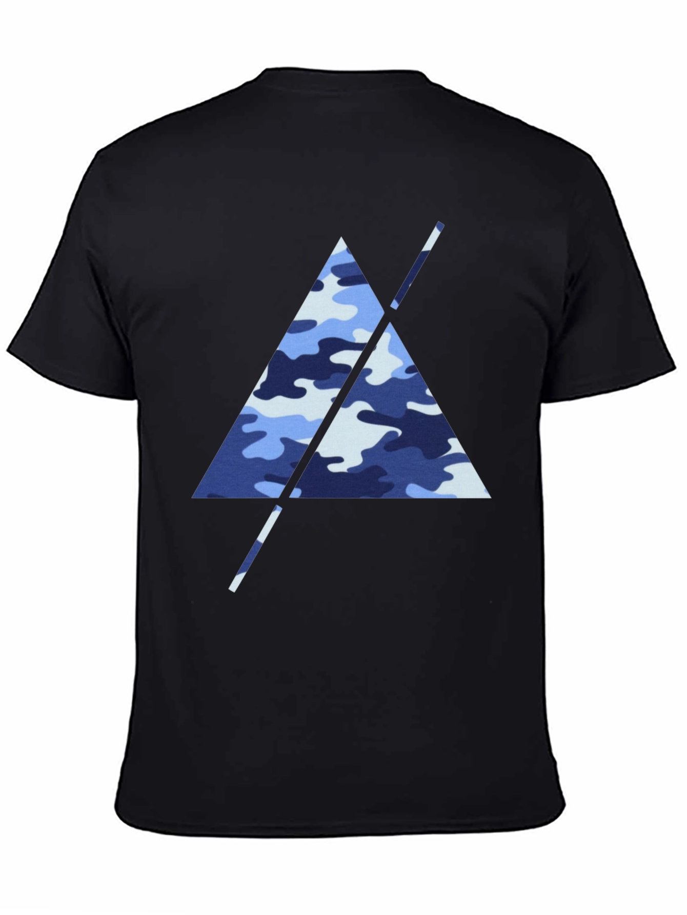 Blue Camo Triangle Mens Black T-Shirt