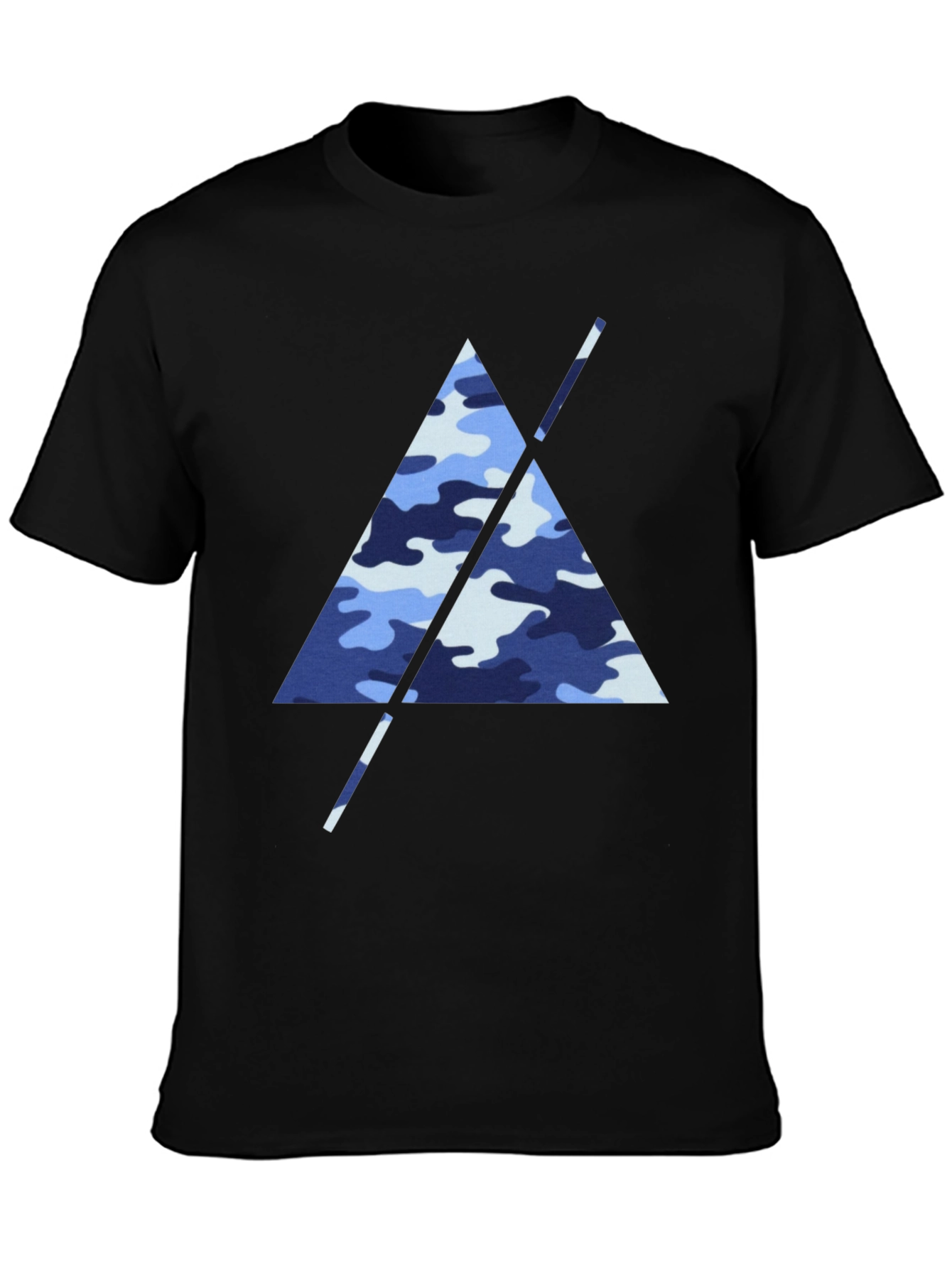 Blue Camo Triangle Mens Black T-Shirt
