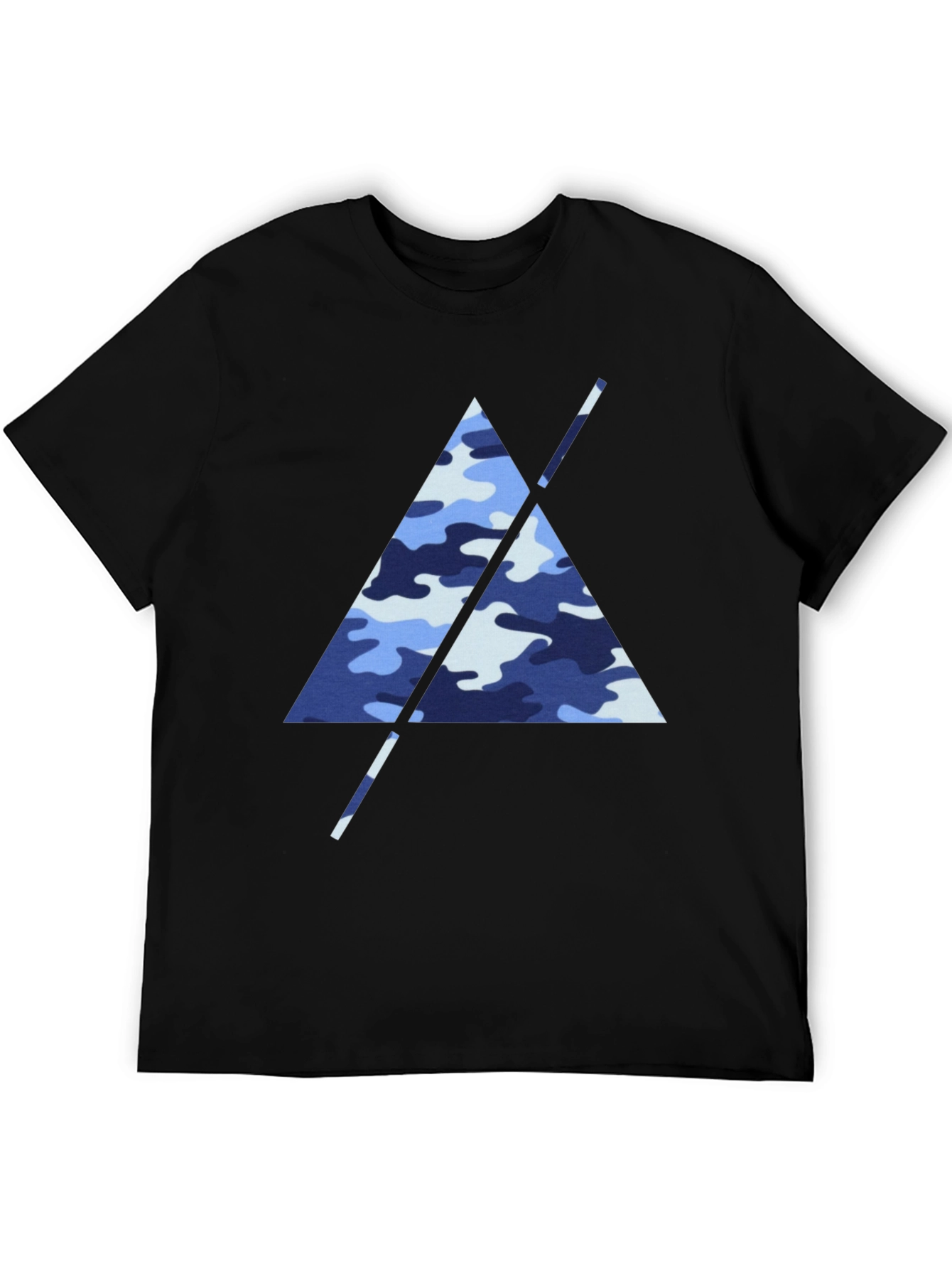 Blue Camo Triangle Mens Black T-Shirt