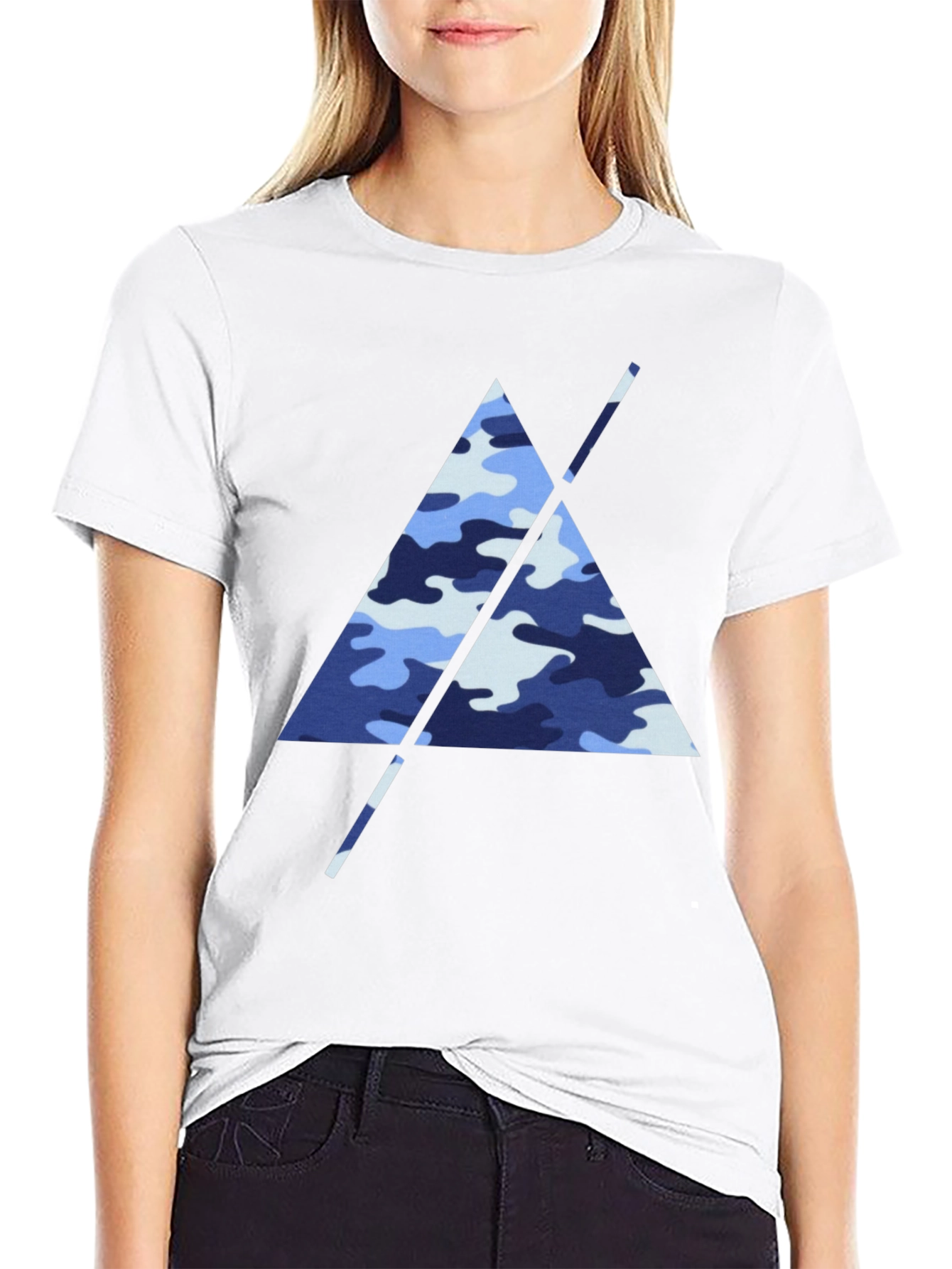 Blue Camo Triangle Mens Black T-Shirt