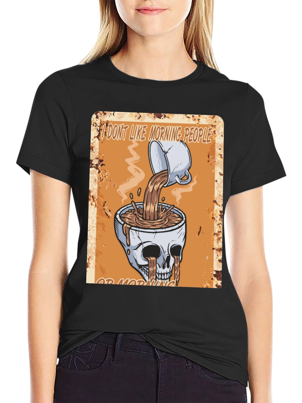 Humorous Skull Coffee Graphic T-Shirt
