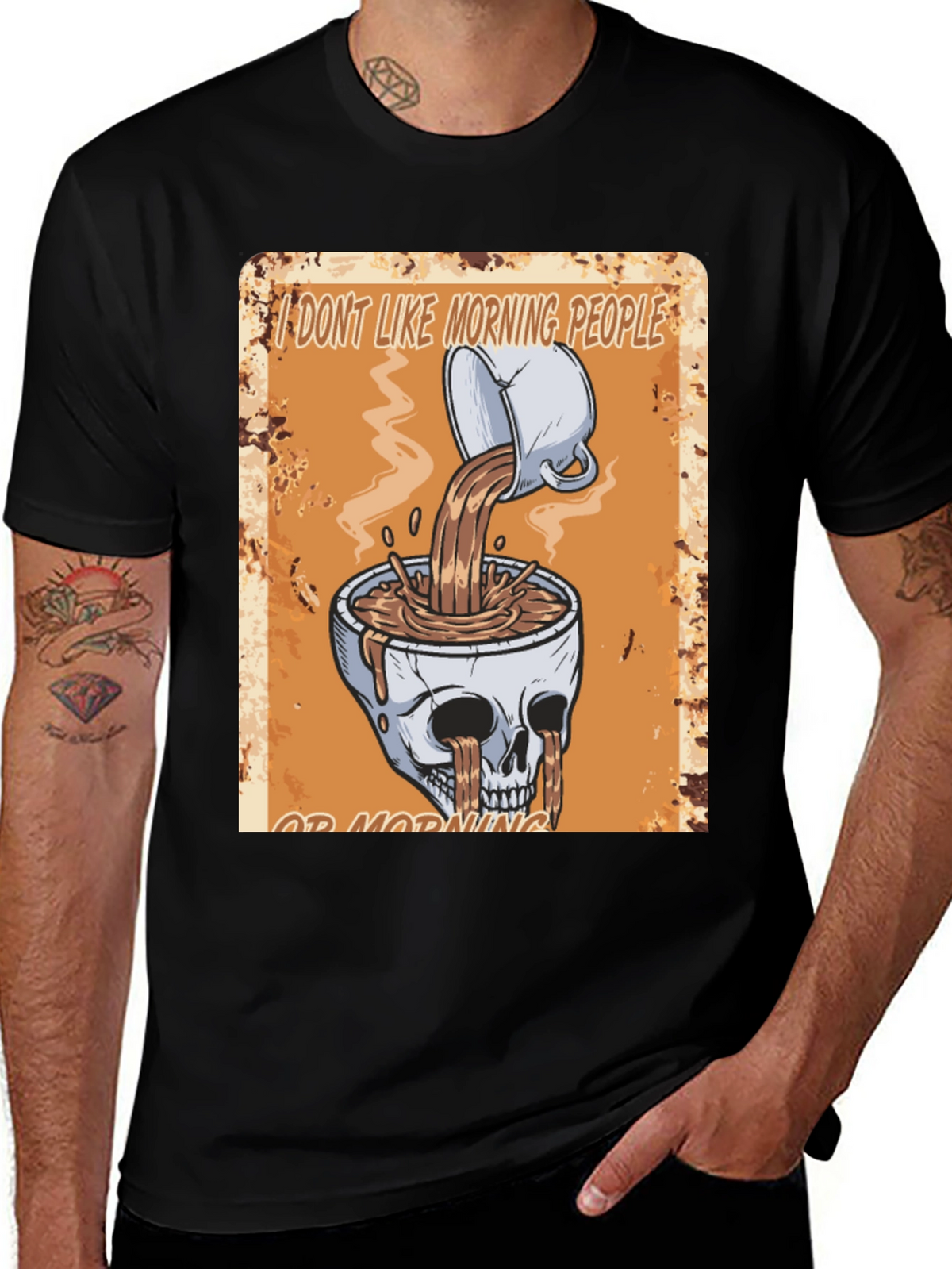 Humorous Skull Coffee Graphic T-Shirt