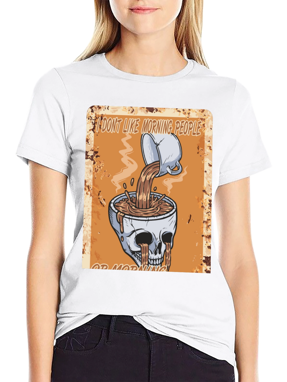 Humorous Skull Coffee Graphic T-Shirt