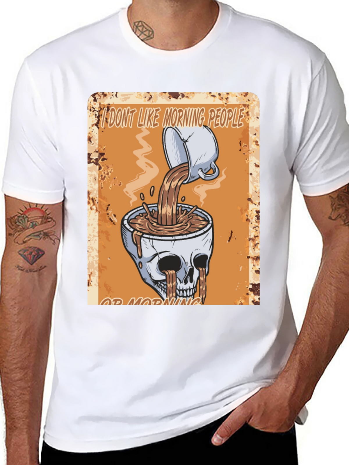 Humorous Skull Coffee Graphic T-Shirt