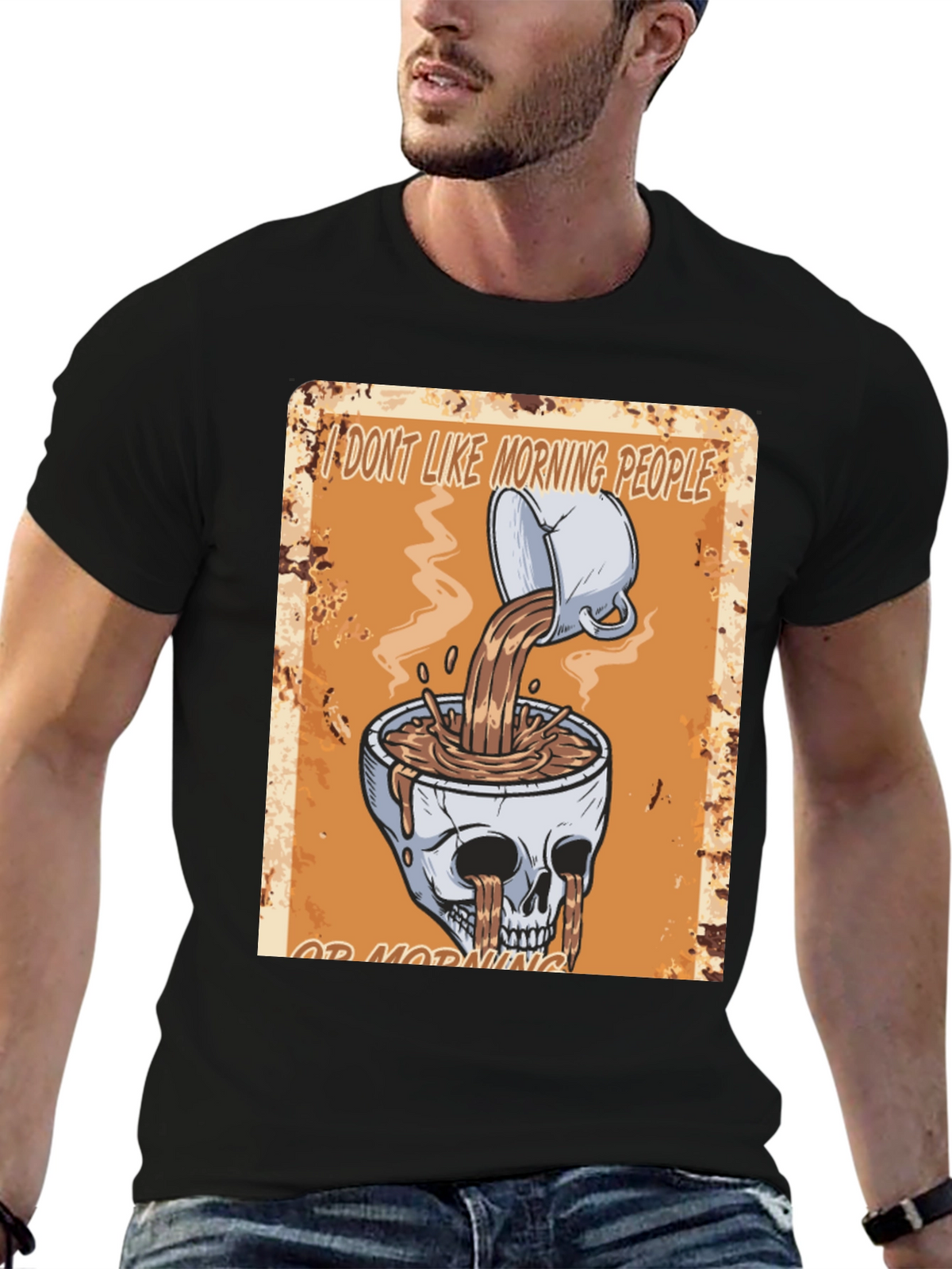 Humorous Skull Coffee Graphic T-Shirt