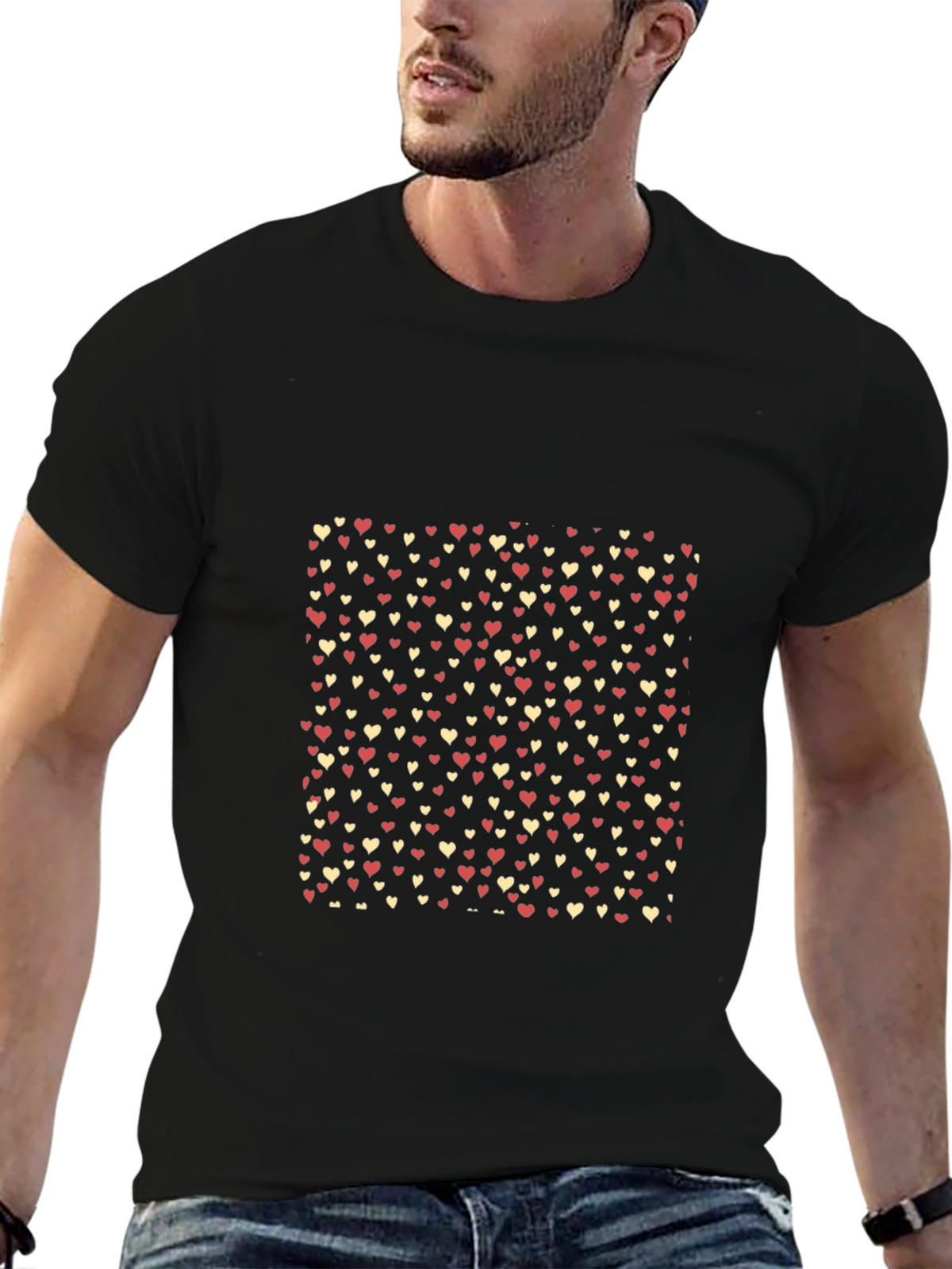 Heart Pattern Black T-Shirt - Casual Style