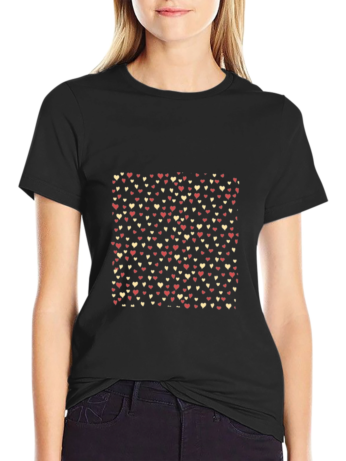 Heart Pattern Black T-Shirt - Casual Style
