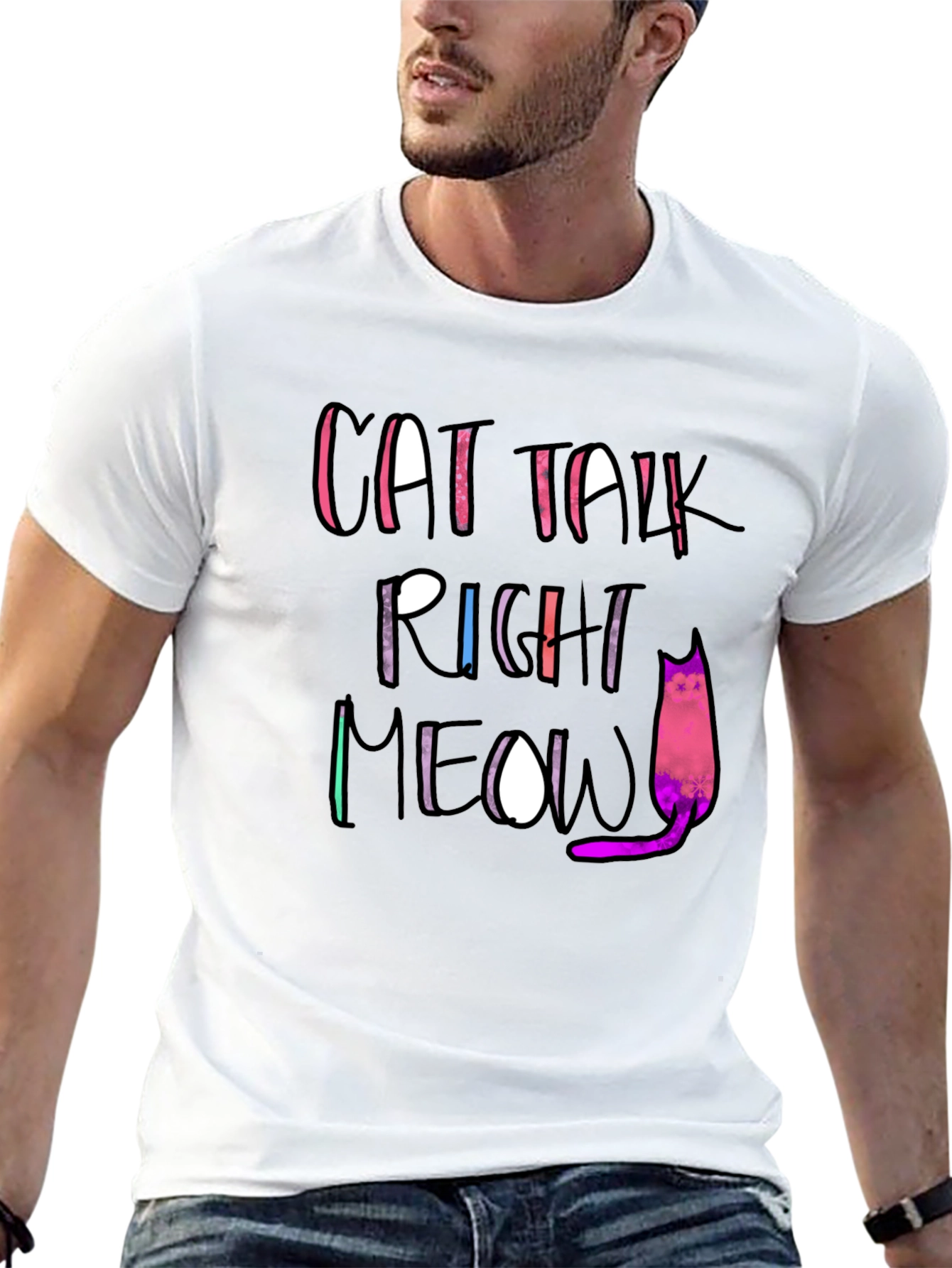 Cat Talk Right Meow Black T-Shirt