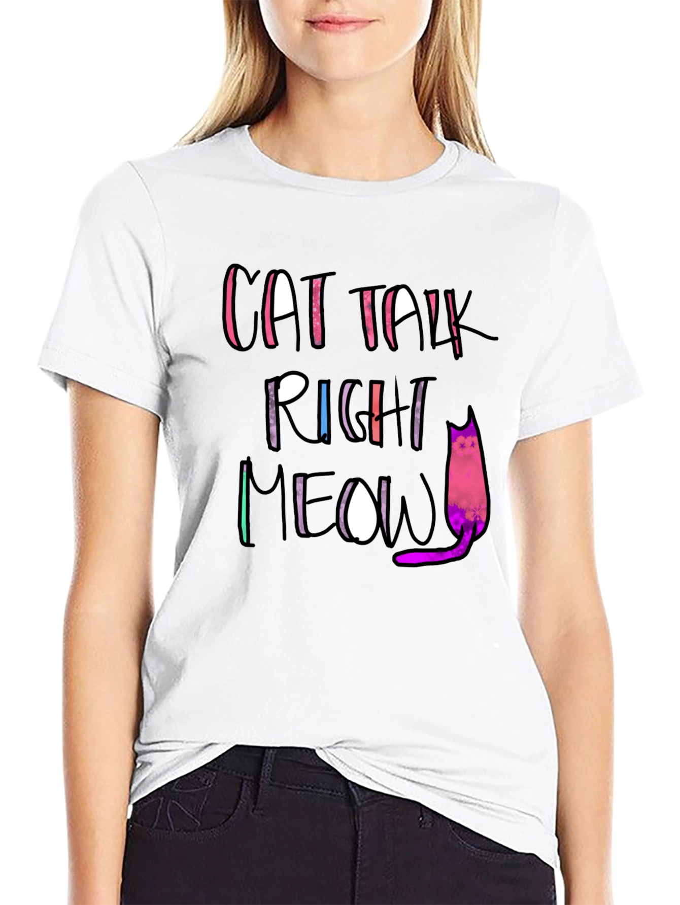 Cat Talk Right Meow Black T-Shirt