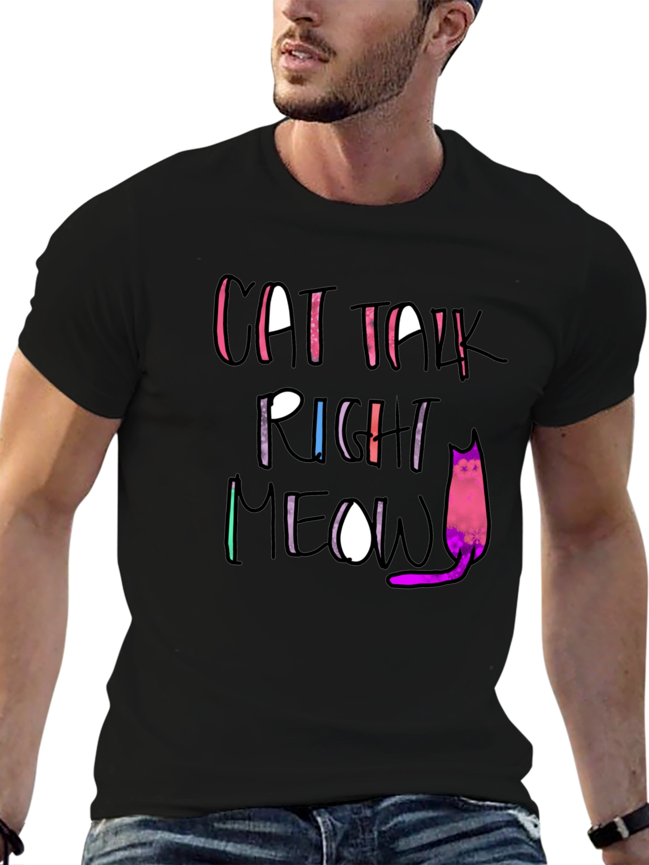 Cat Talk Right Meow Black T-Shirt