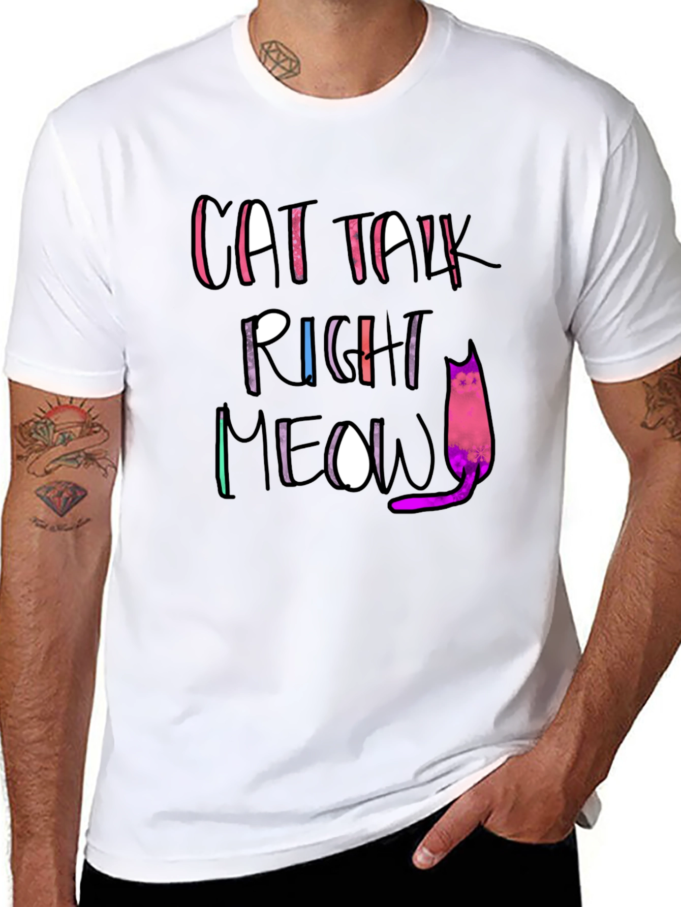 Cat Talk Right Meow Black T-Shirt