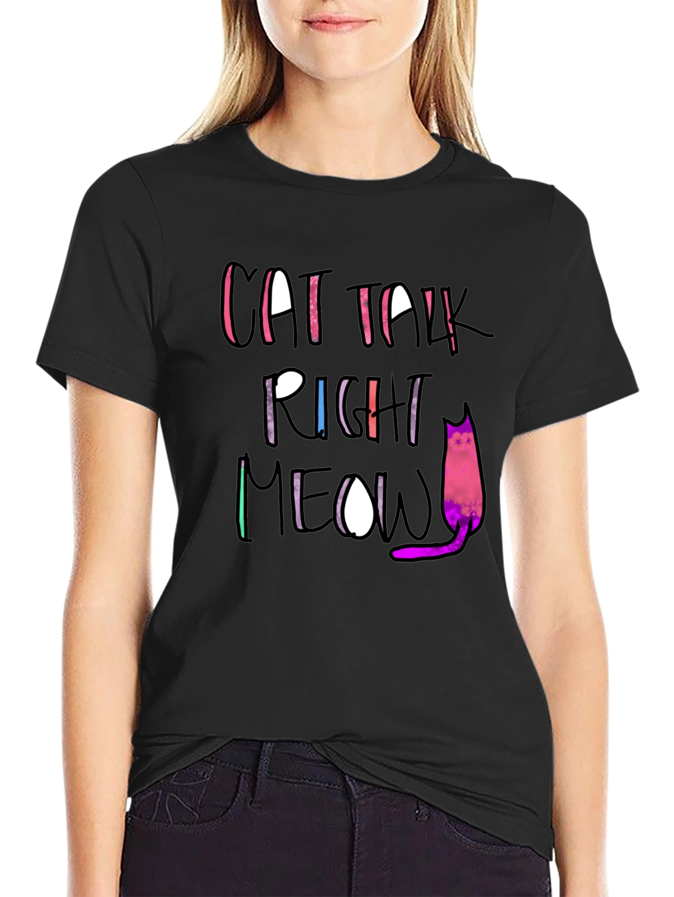 Cat Talk Right Meow Black T-Shirt