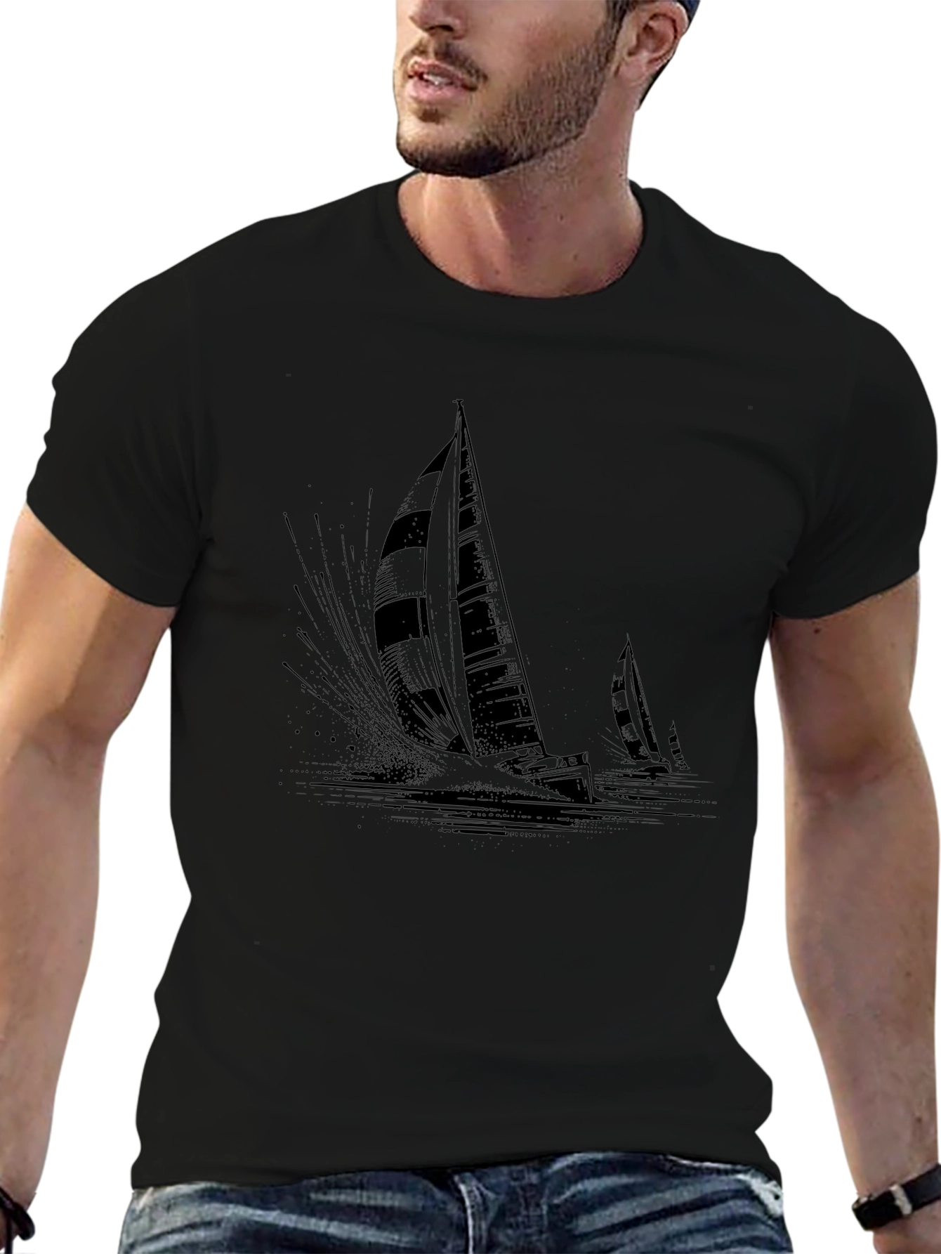 Sailing Boat Graphic Tee - Black