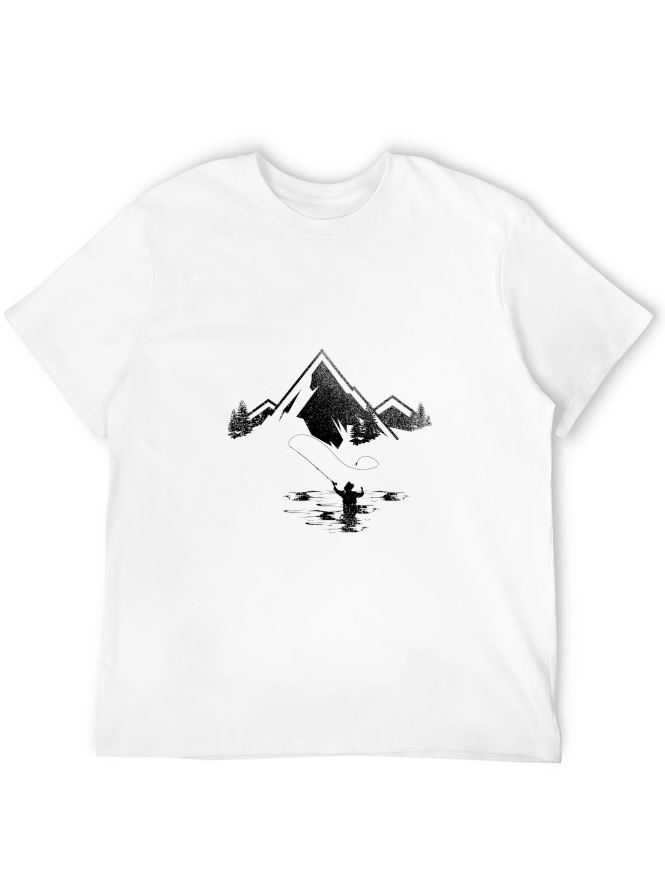 Mountain Fishing Graphic Tee - Black Cotton T-Shirt
