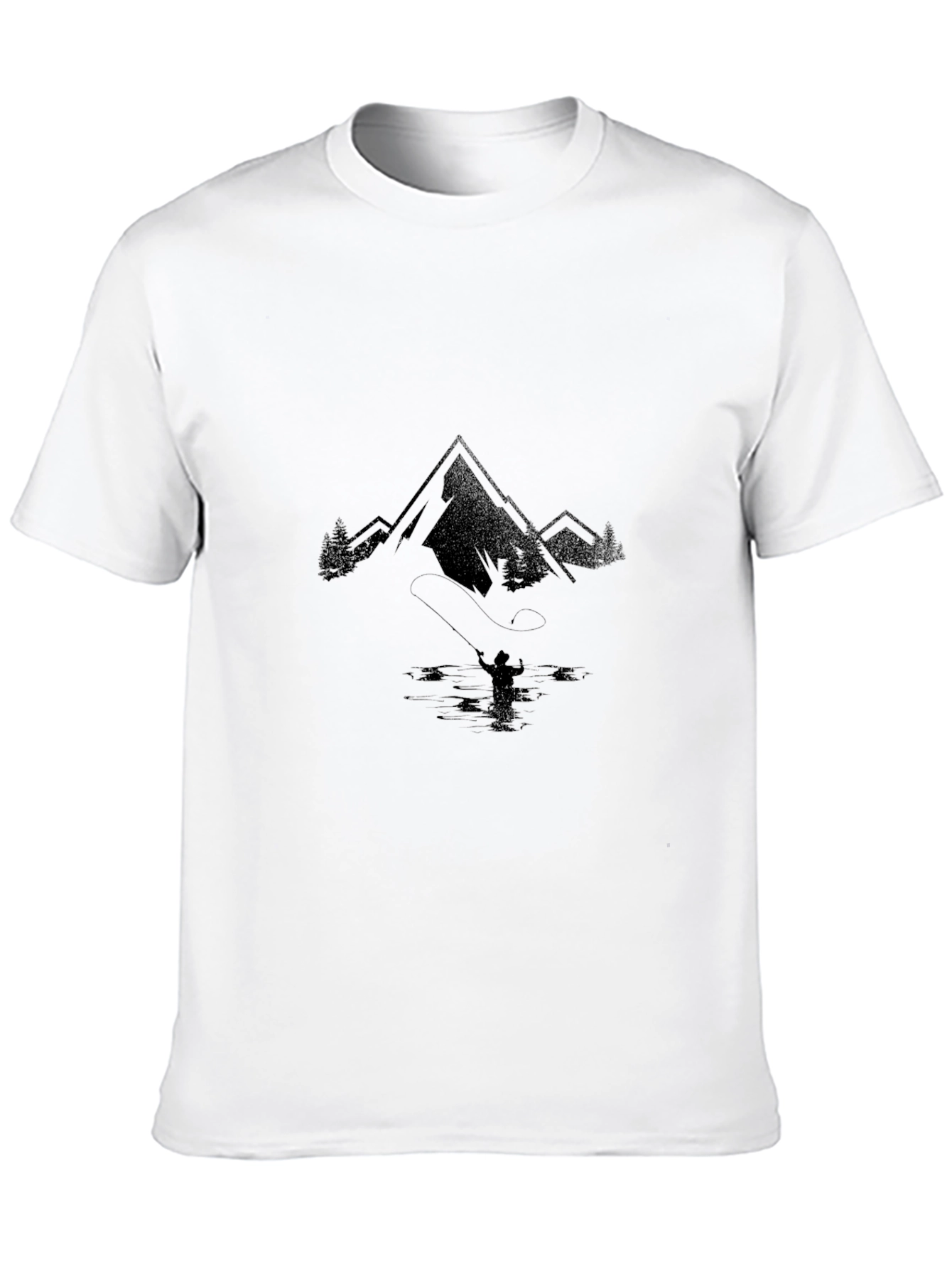 Mountain Fishing Graphic Tee - Black Cotton T-Shirt