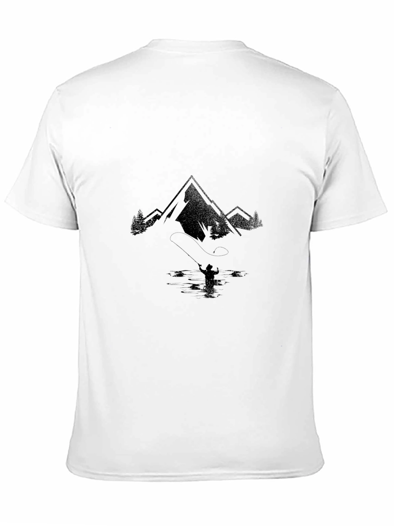 Mountain Fishing Graphic Tee - Black Cotton T-Shirt