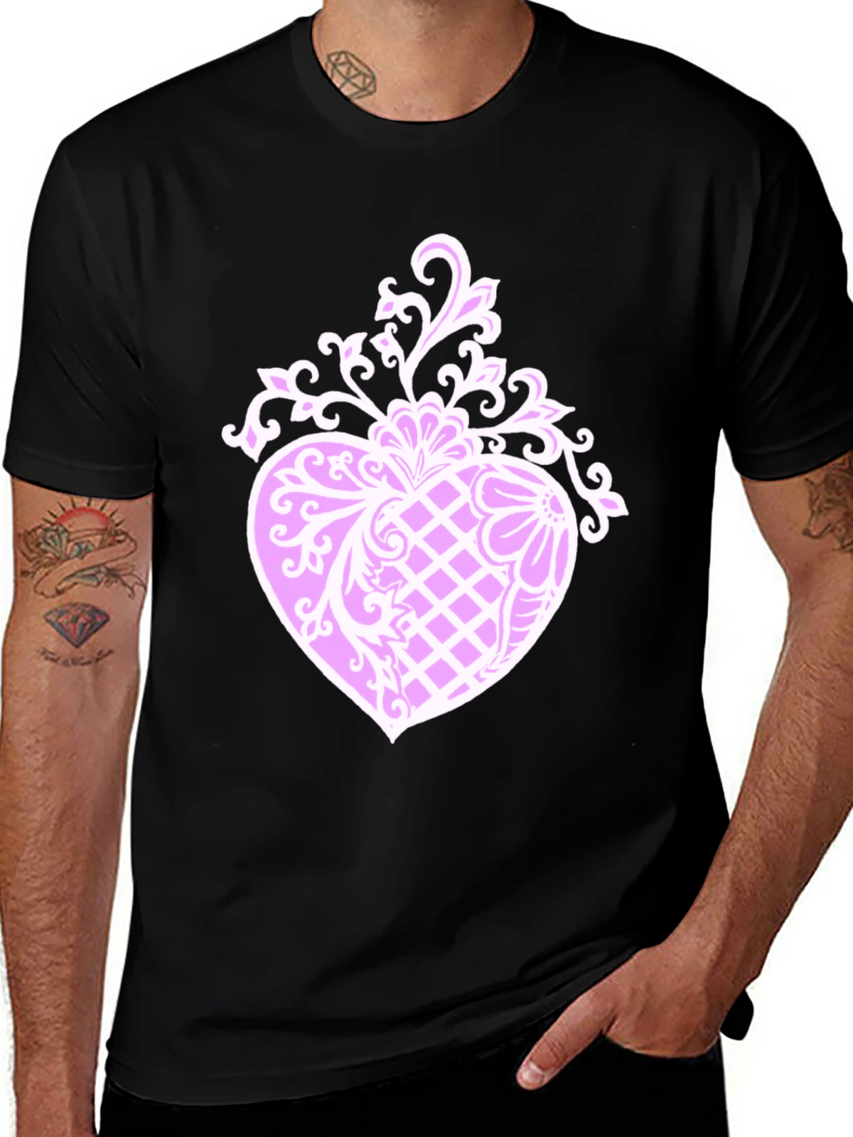 Mens Black T-Shirt with Heart Design