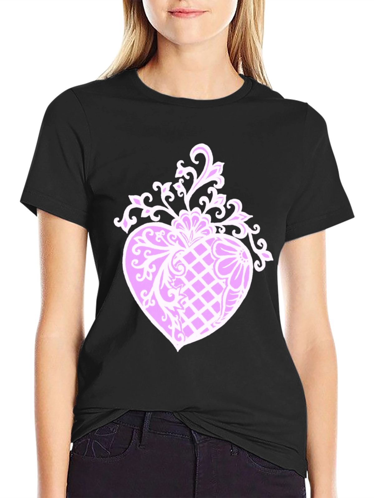 Mens Black T-Shirt with Heart Design