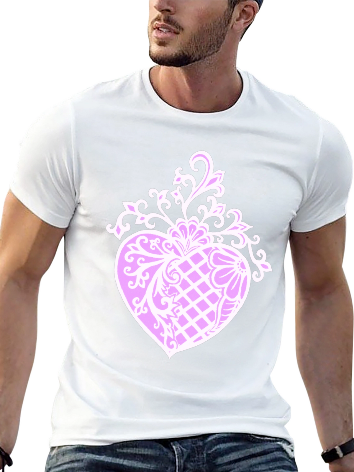 Mens Black T-Shirt with Heart Design