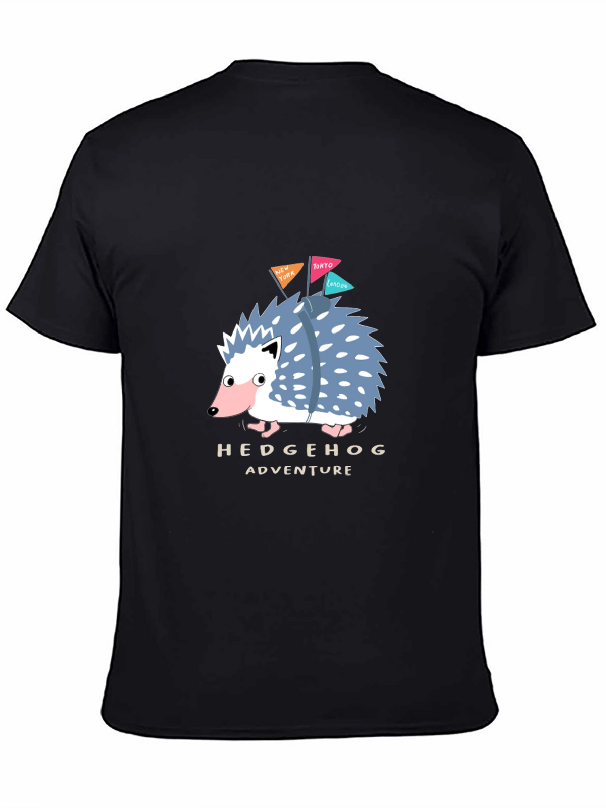 Hedgehog Adventure Black T-Shirt - Travel Hedgehog