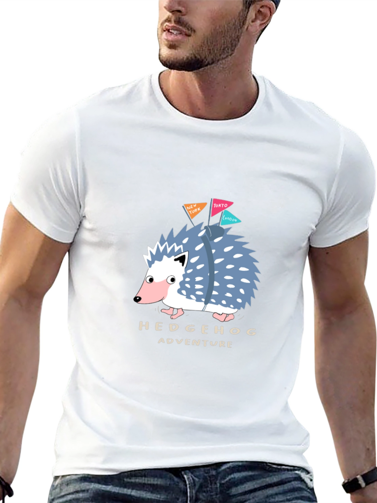 Hedgehog Adventure Black T-Shirt - Travel Hedgehog