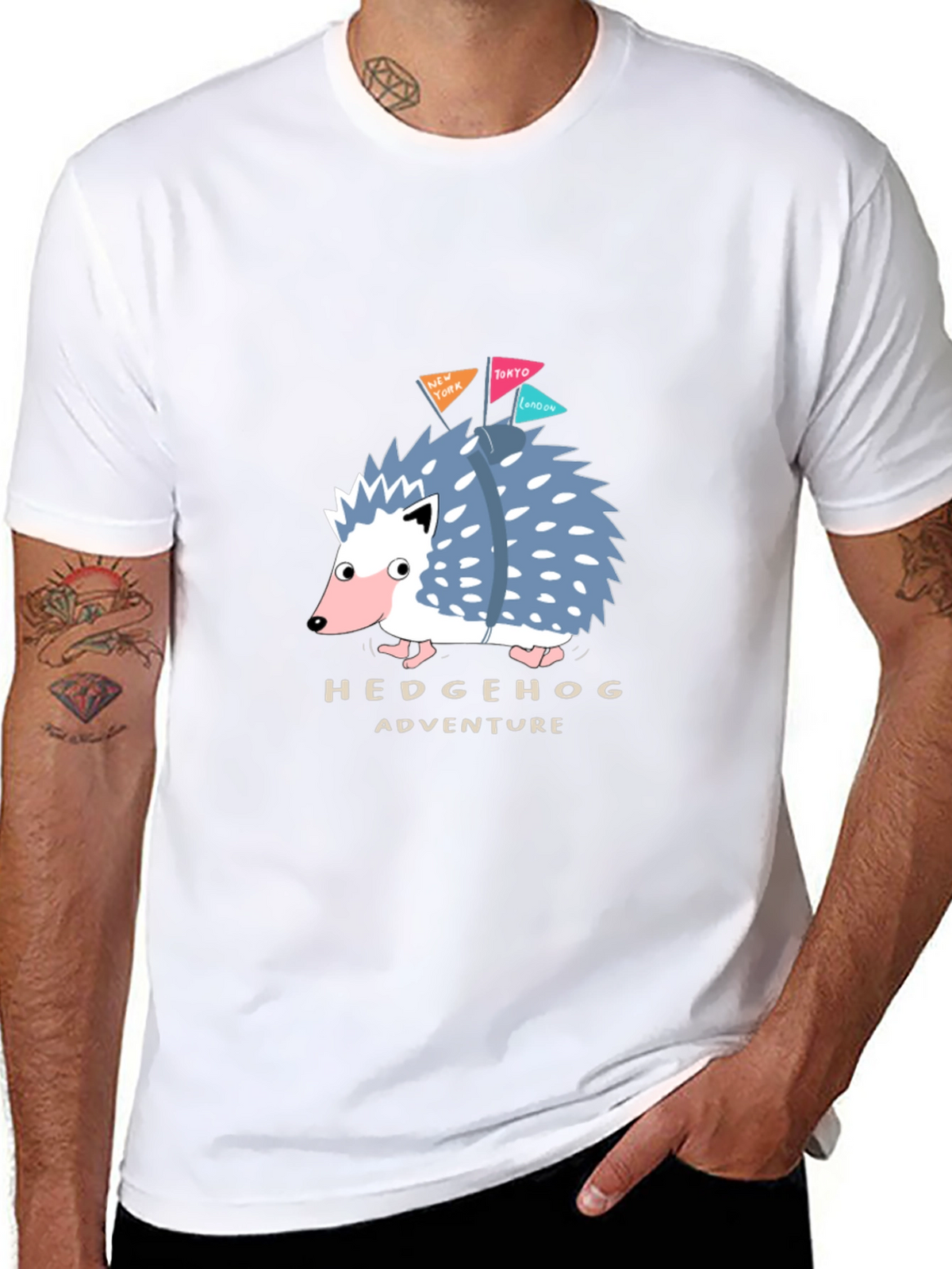 Hedgehog Adventure Black T-Shirt - Travel Hedgehog