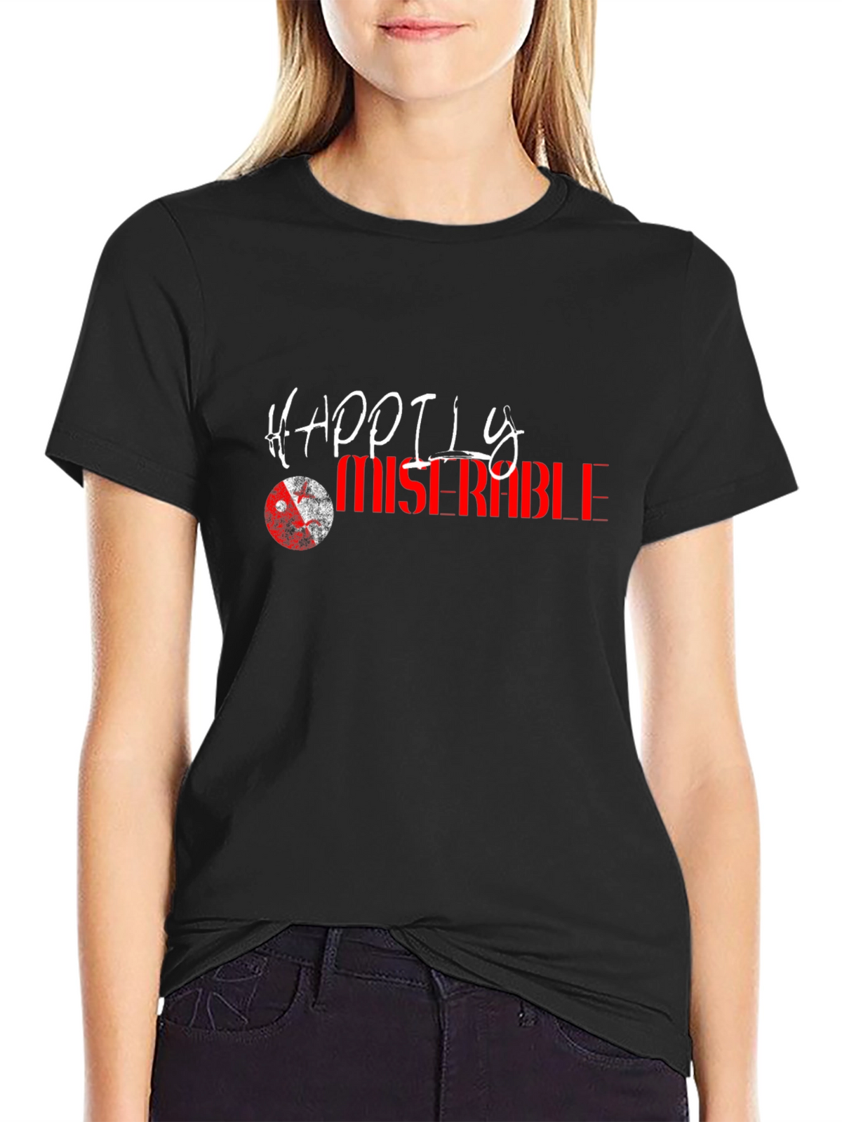 Happily Miserable Graphic Tee - Black Cotton Casual Shirt