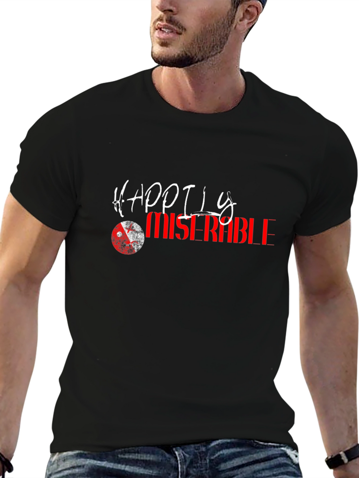 Happily Miserable Graphic Tee - Black Cotton Casual Shirt