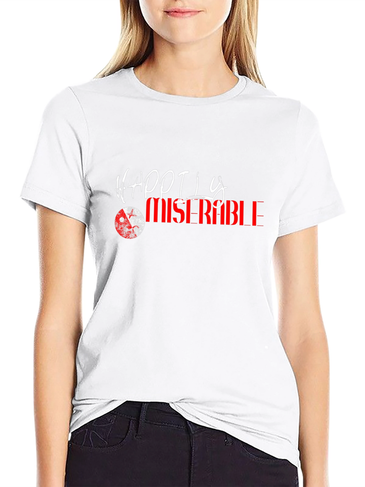 Happily Miserable Graphic Tee - Black Cotton Casual Shirt