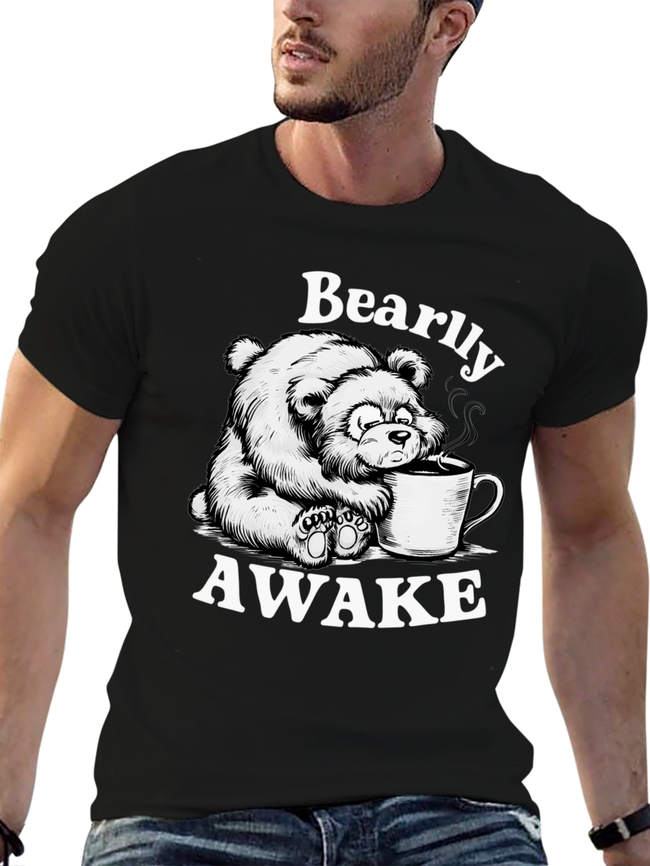 Bearly Awake T-Shirt - Cute Cartoon Bear Drinking Coffee