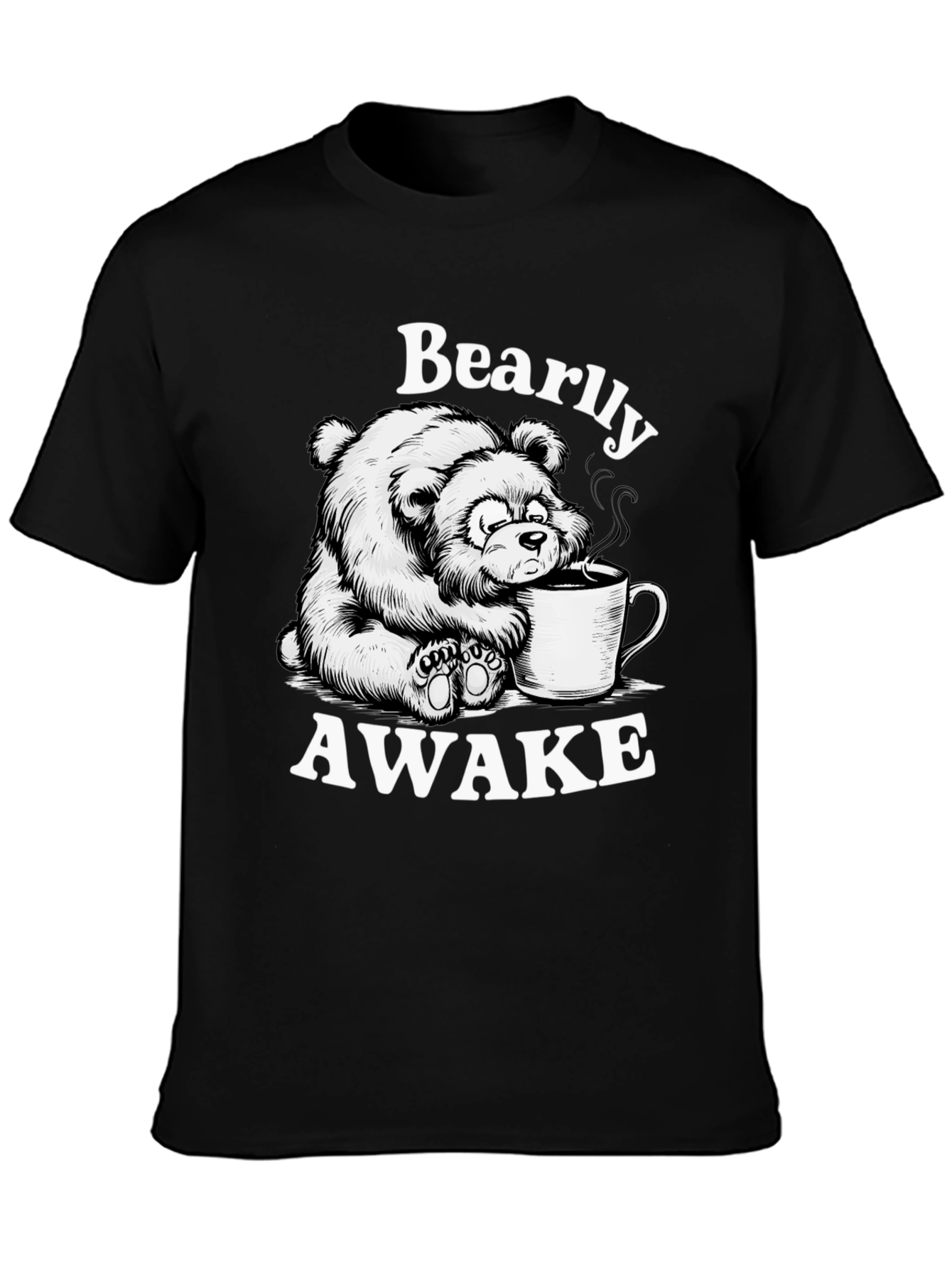Bearly Awake T-Shirt - Cute Cartoon Bear Drinking Coffee