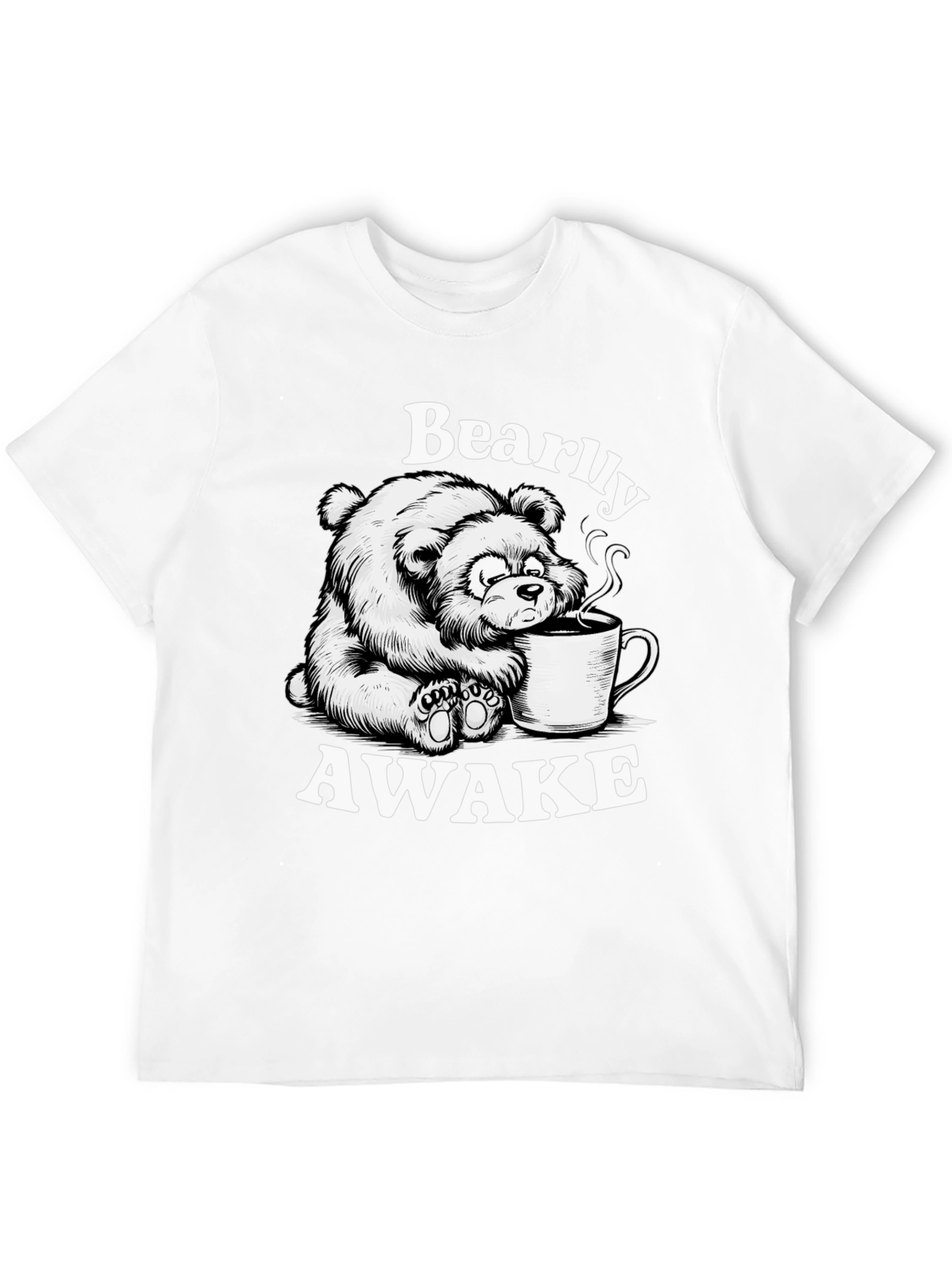 Bearly Awake T-Shirt - Cute Cartoon Bear Drinking Coffee