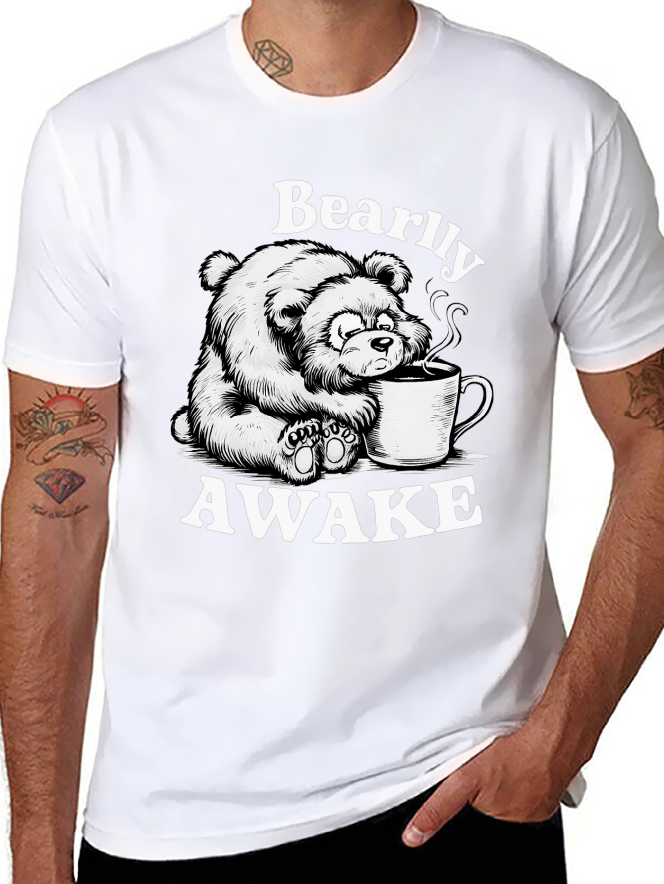 Bearly Awake T-Shirt - Cute Cartoon Bear Drinking Coffee