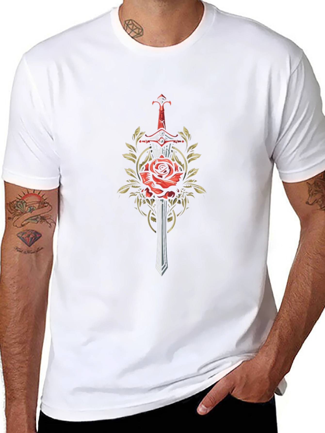 Rose & Sword Graphic Tee - Edgy Style