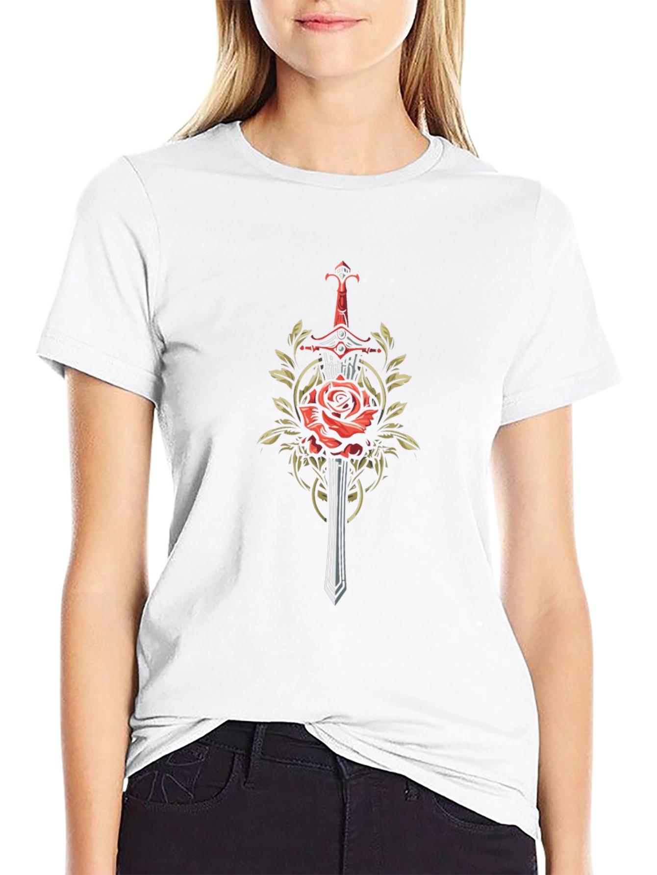 Rose & Sword Graphic Tee - Edgy Style