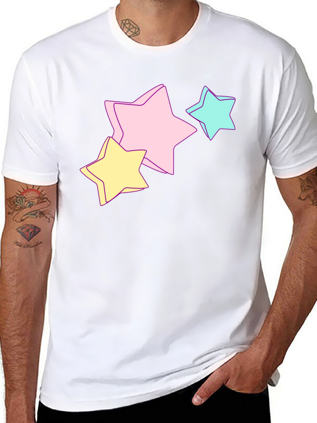 Pastel Star Graphic Black T-Shirt