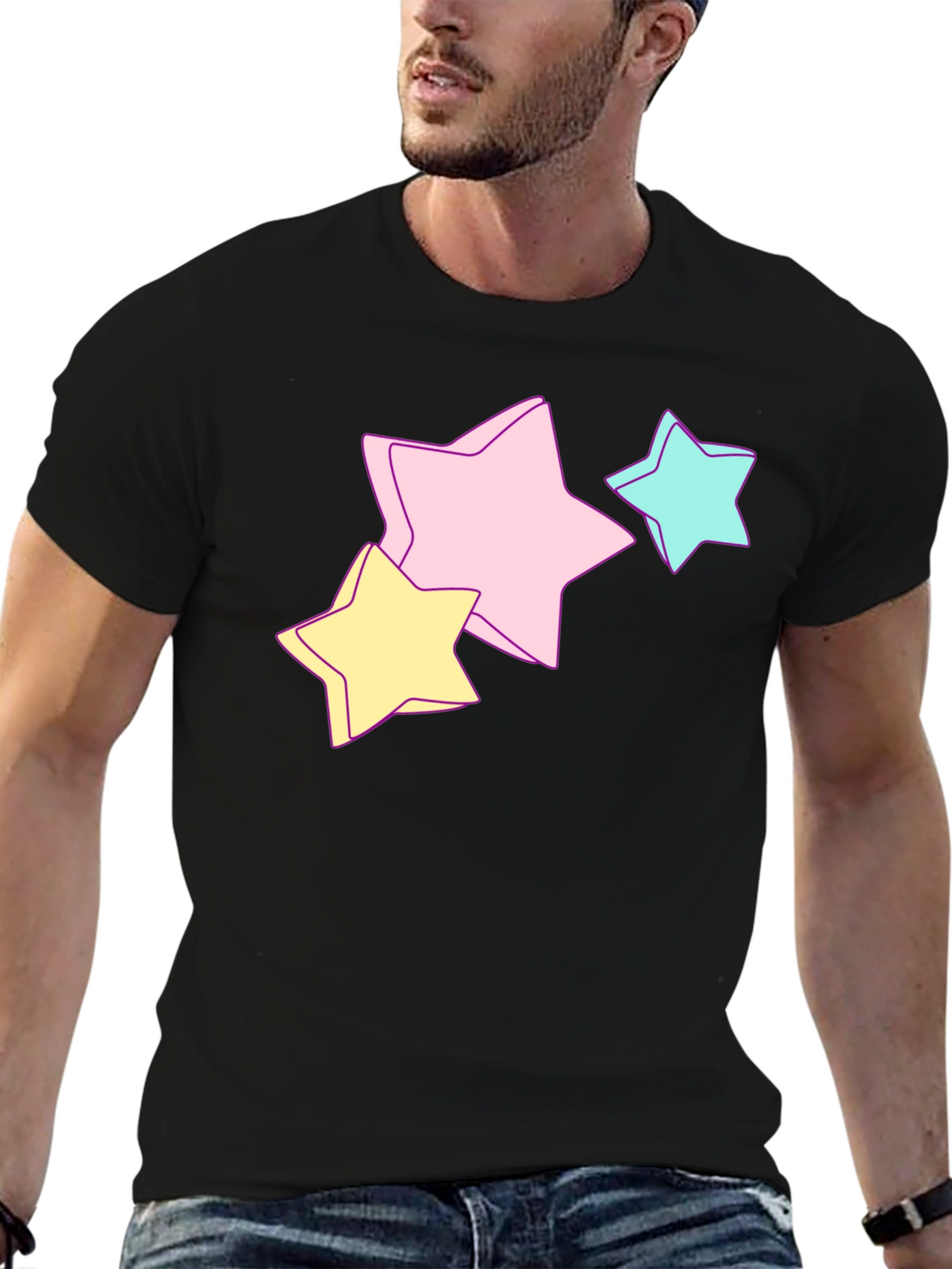 Pastel Star Graphic Black T-Shirt