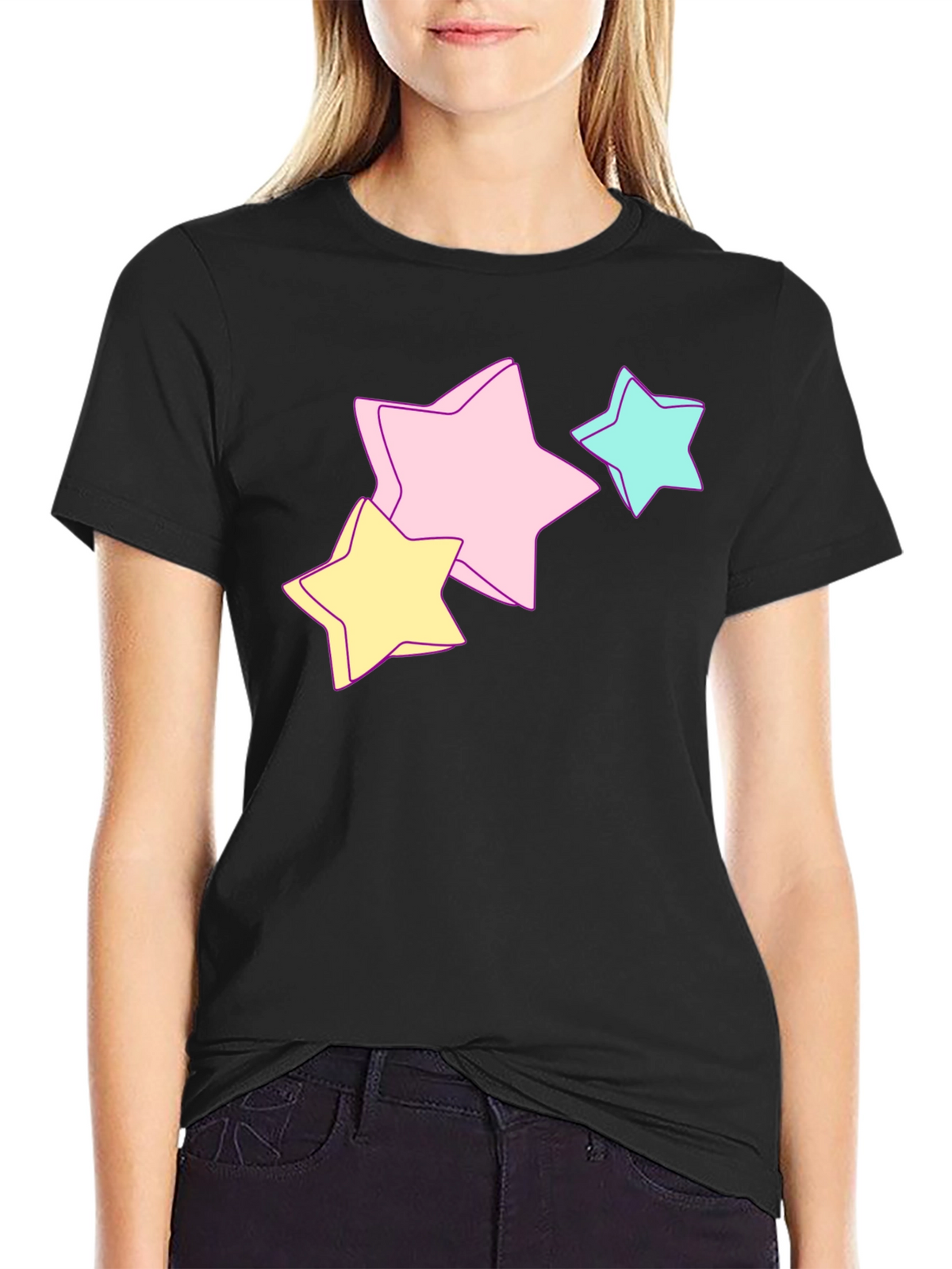 Pastel Star Graphic Black T-Shirt
