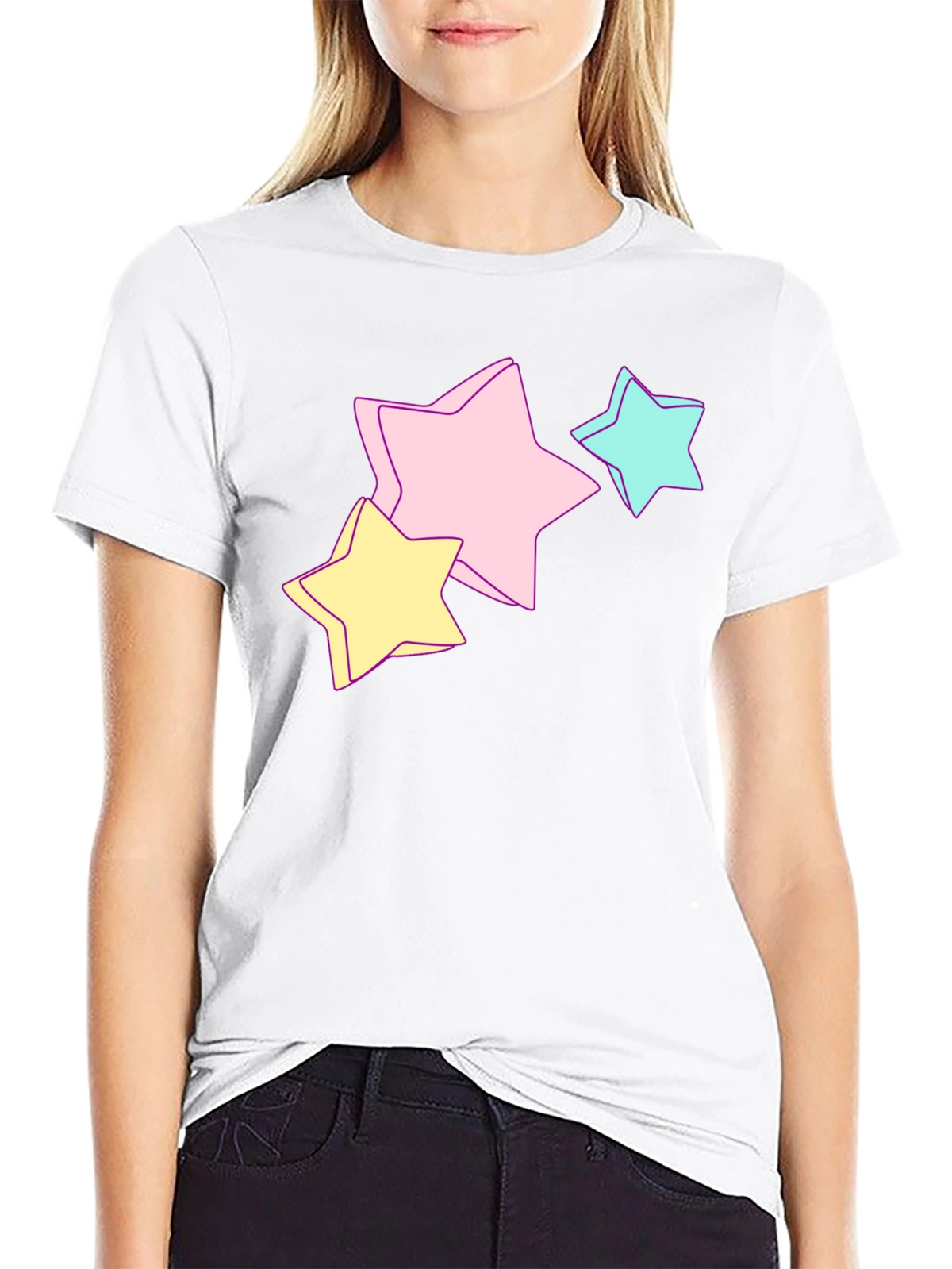 Pastel Star Graphic Black T-Shirt