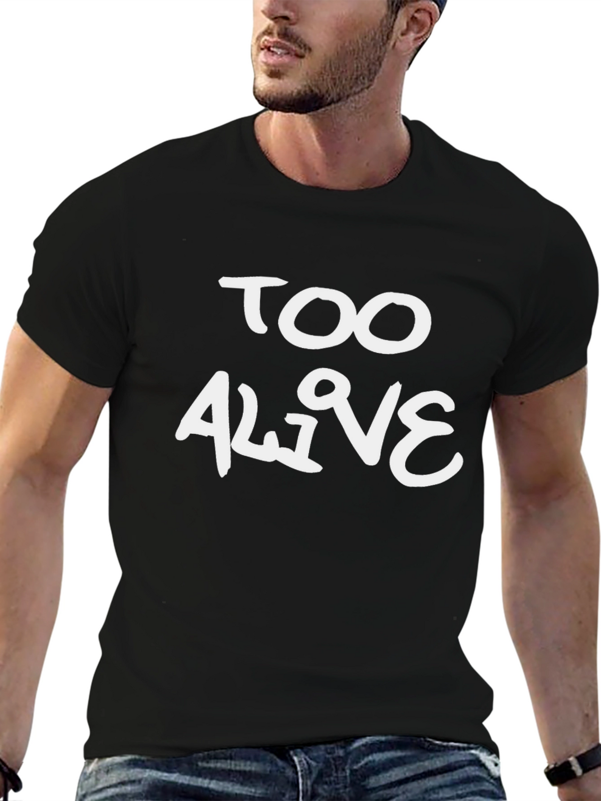 Too Alive Graphic Tee - Trendy Black Cotton T-Shirt