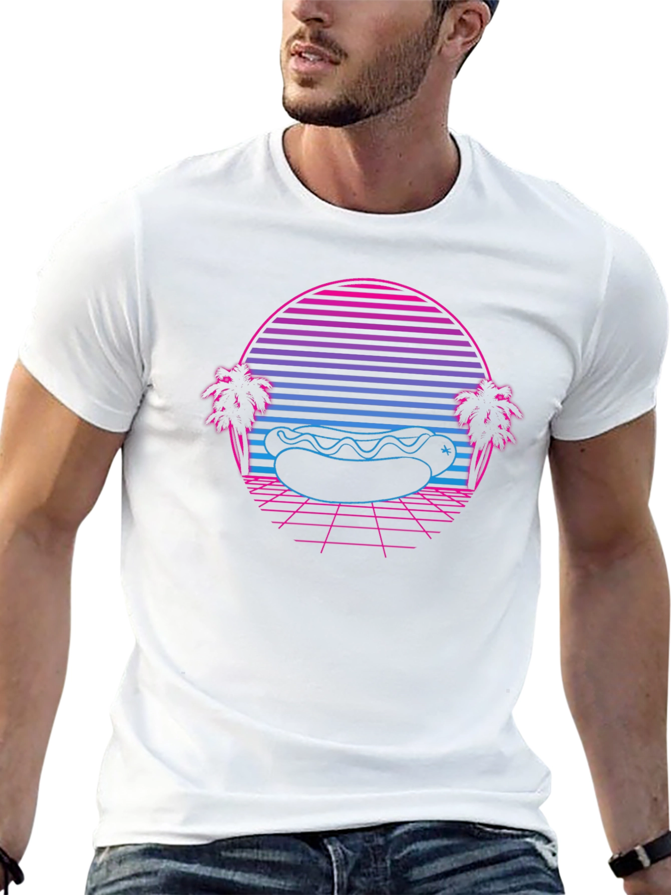 Retro Hotdog T-Shirt - Synthwave Beach Vibes