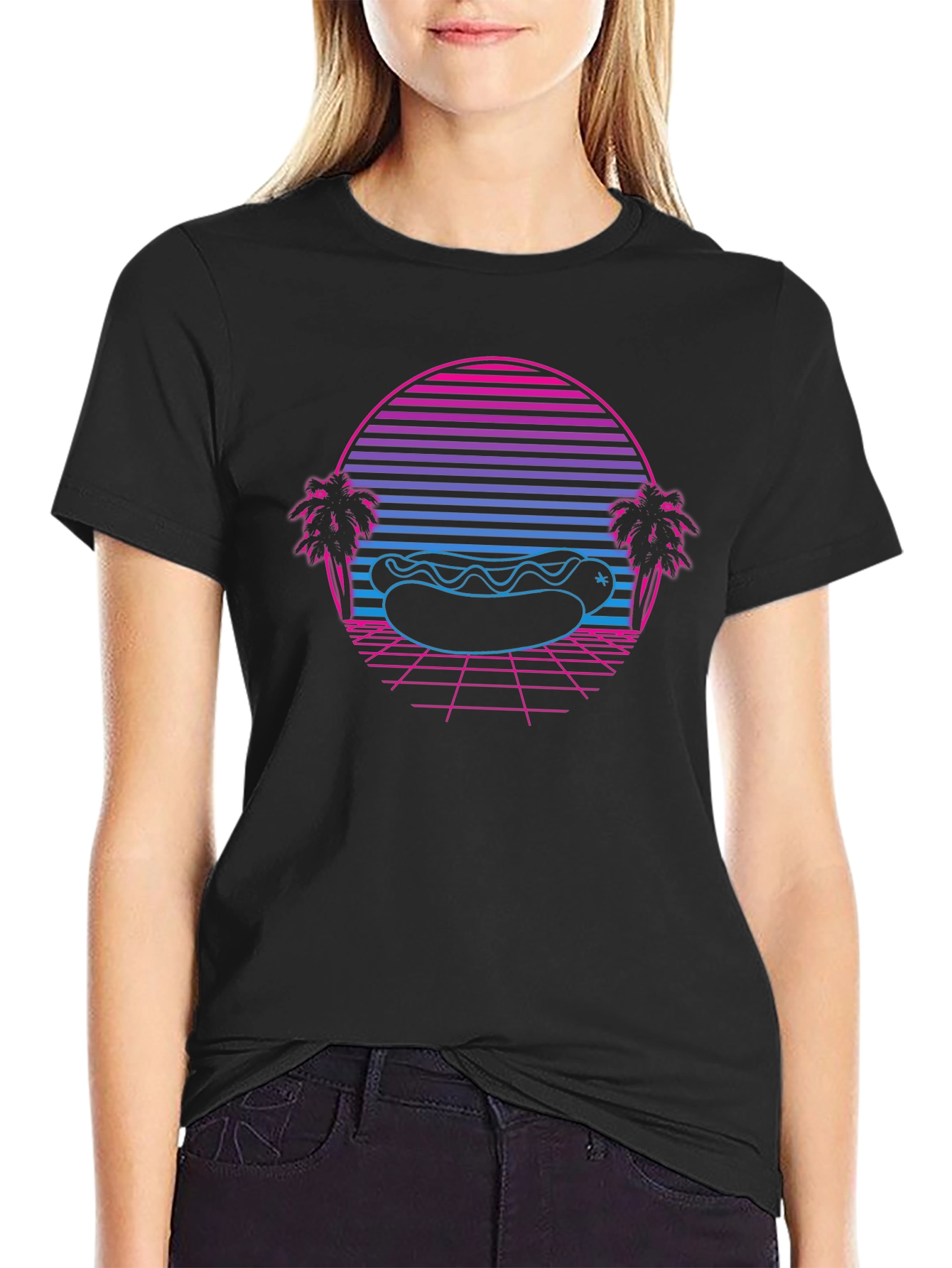 Retro Hotdog T-Shirt - Synthwave Beach Vibes