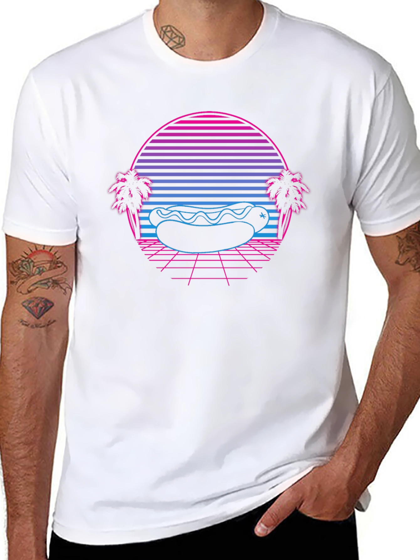 Retro Hotdog T-Shirt - Synthwave Beach Vibes
