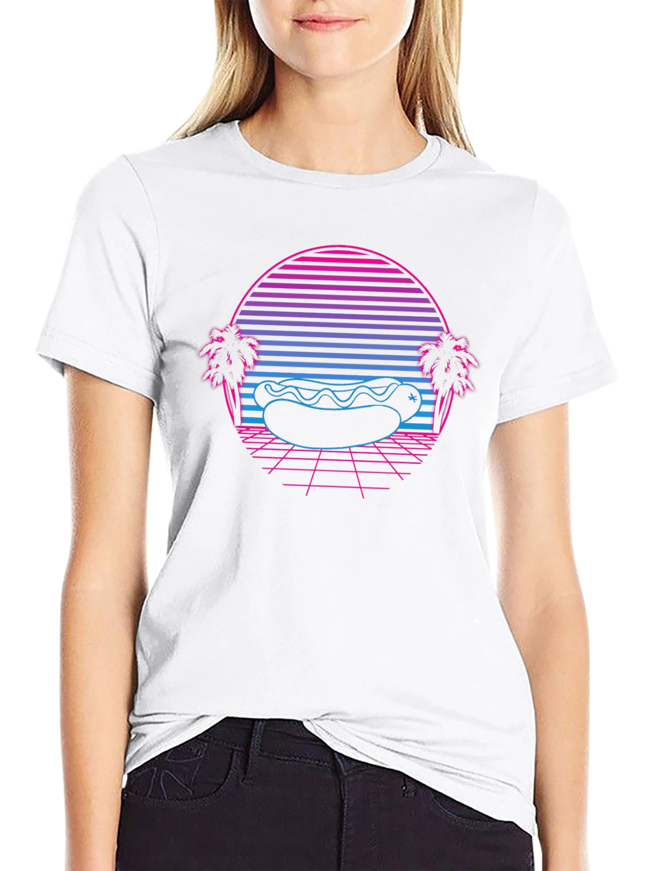 Retro Hotdog T-Shirt - Synthwave Beach Vibes